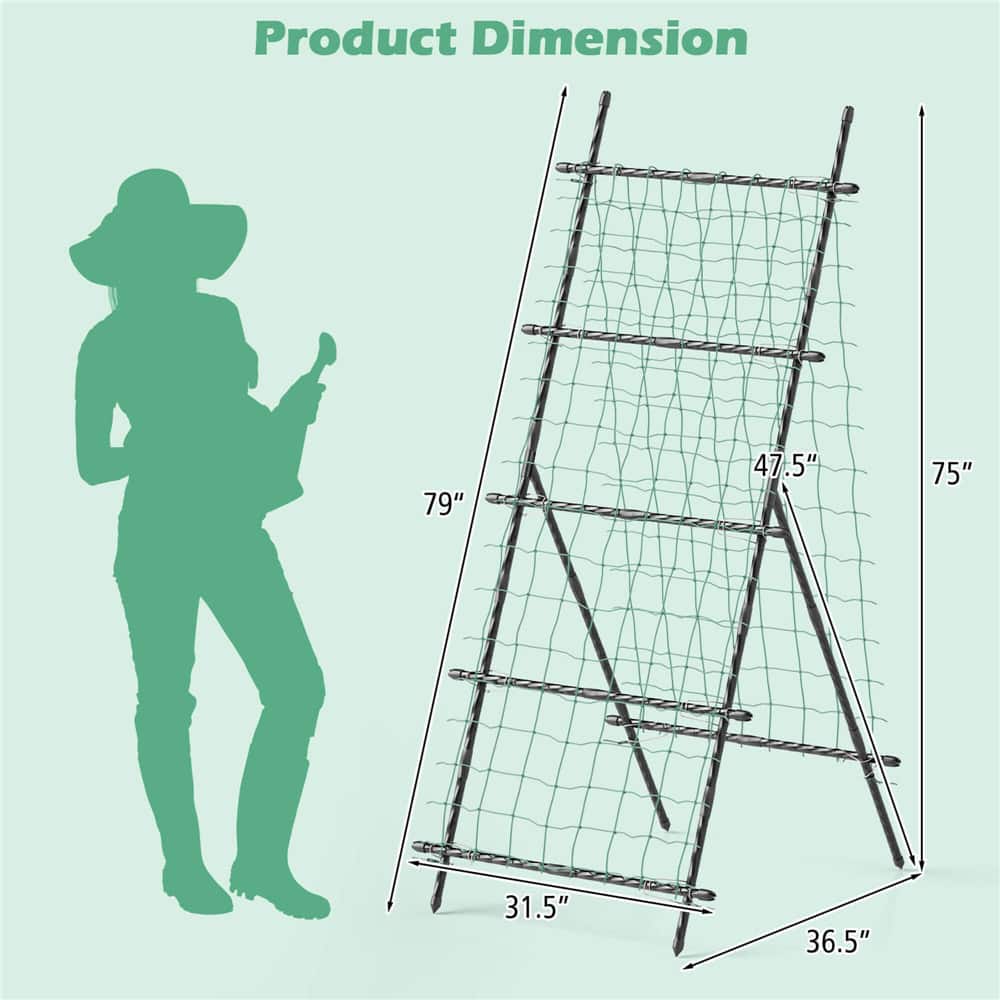 Costway 75" Garden Trellis for Plant Climbing with PE-Coated Frame & Trellis Net