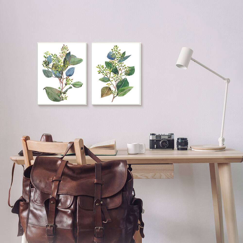 Stupell Industries Soft Eucalyptus Plant Blue Green Ombre Leaves Wood Wall Plaque