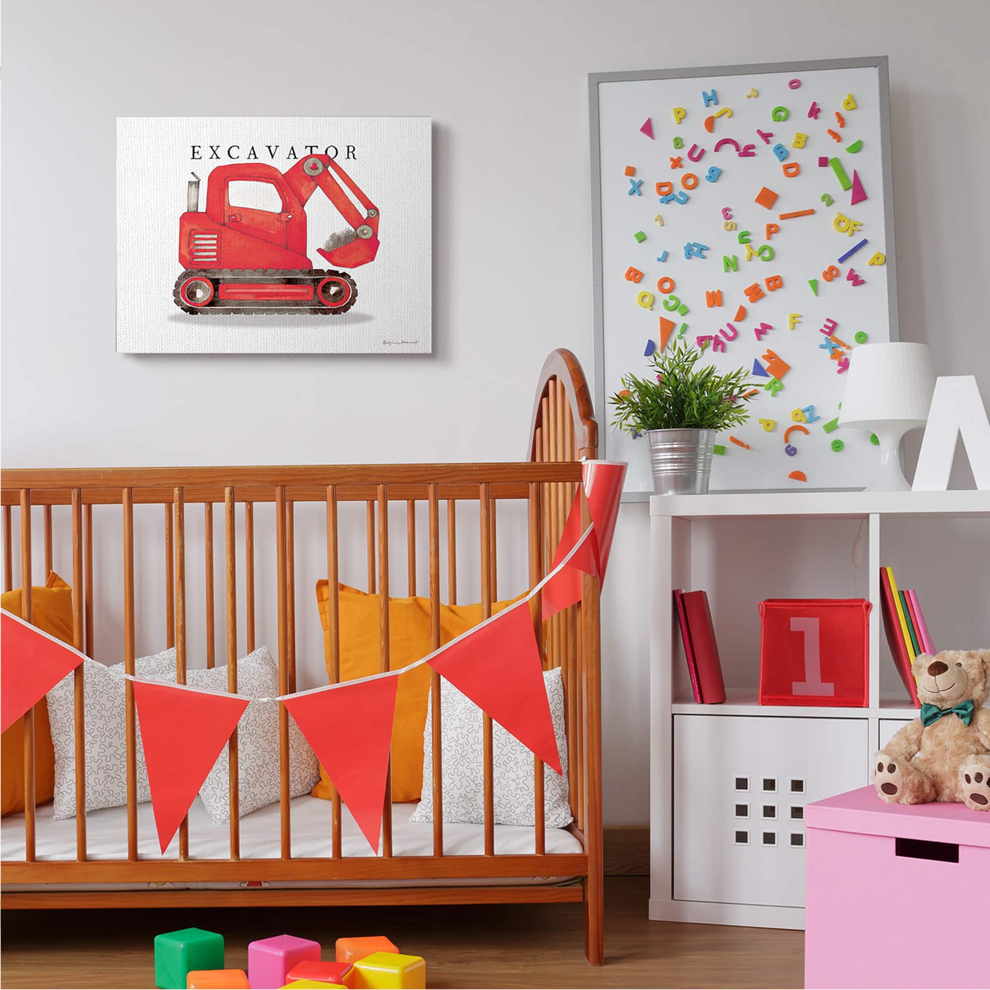 Stupell Industries Red Excavator Truck Traditional Construction Vehicle Canvas Wall Art