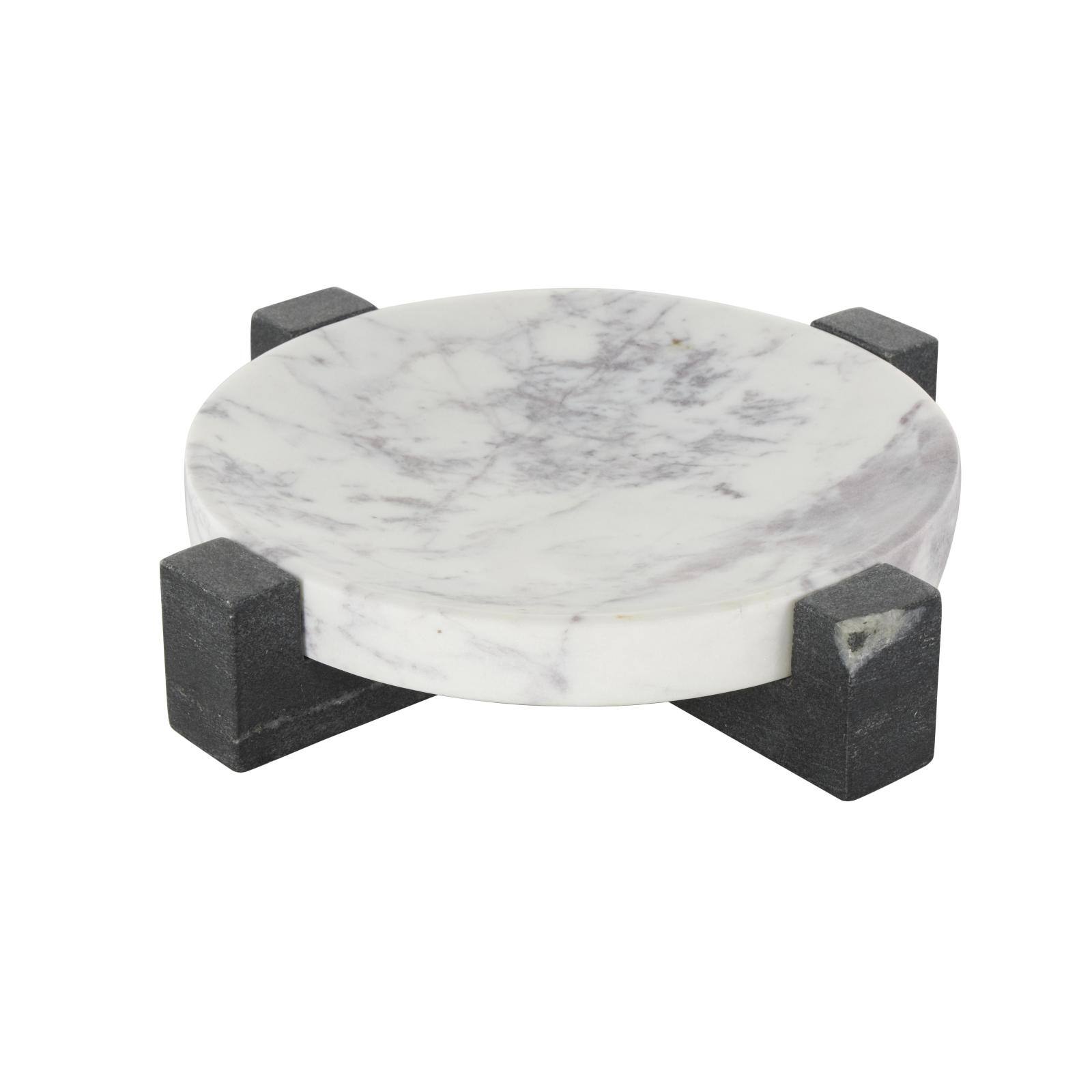 10" x 10" White with Black X-Shaped Base Marble Geometric Round Tray