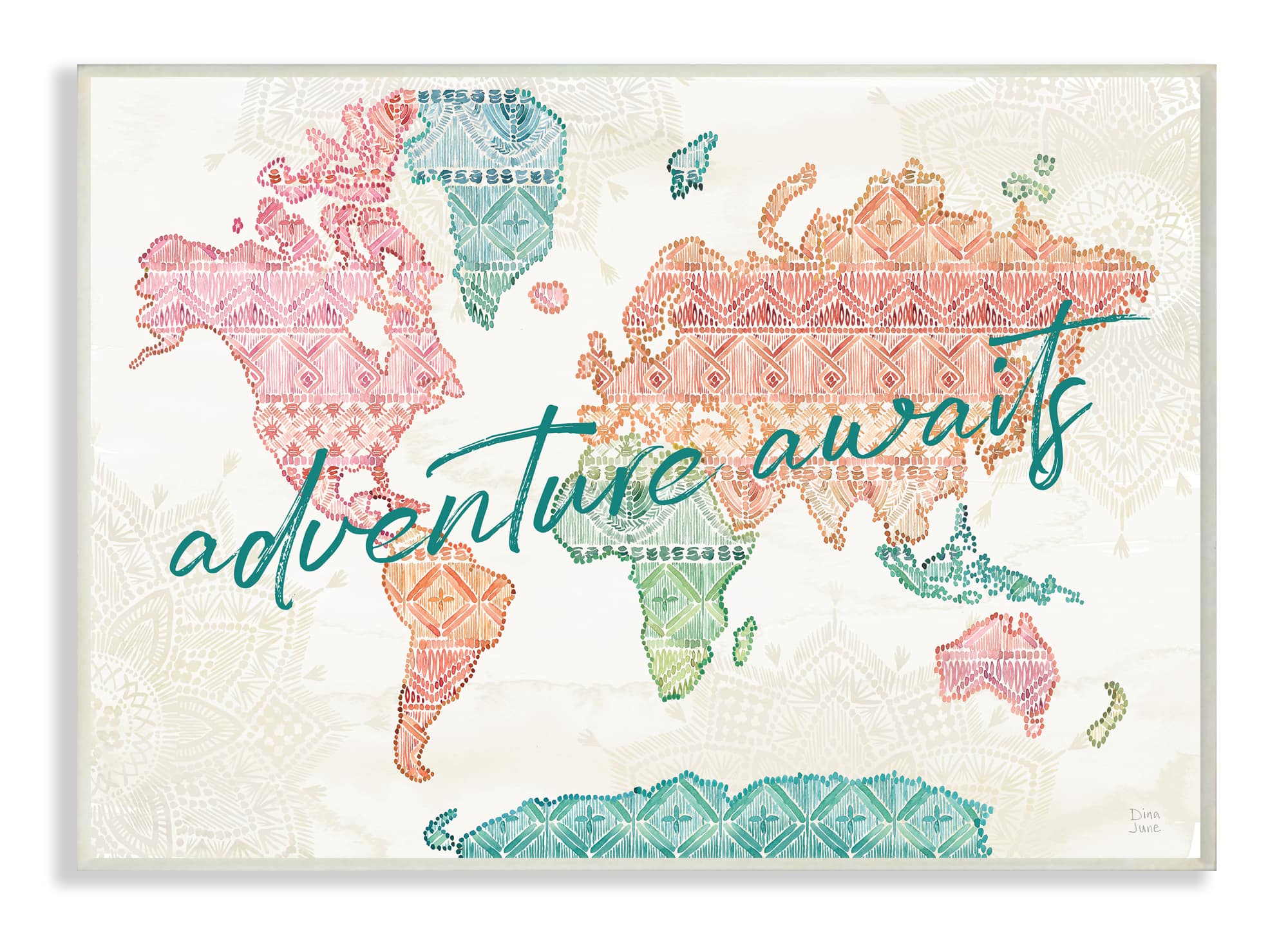 Stupell Industries Adventure Awaits Phrase Macrame Pattern World Map Wall Plaque