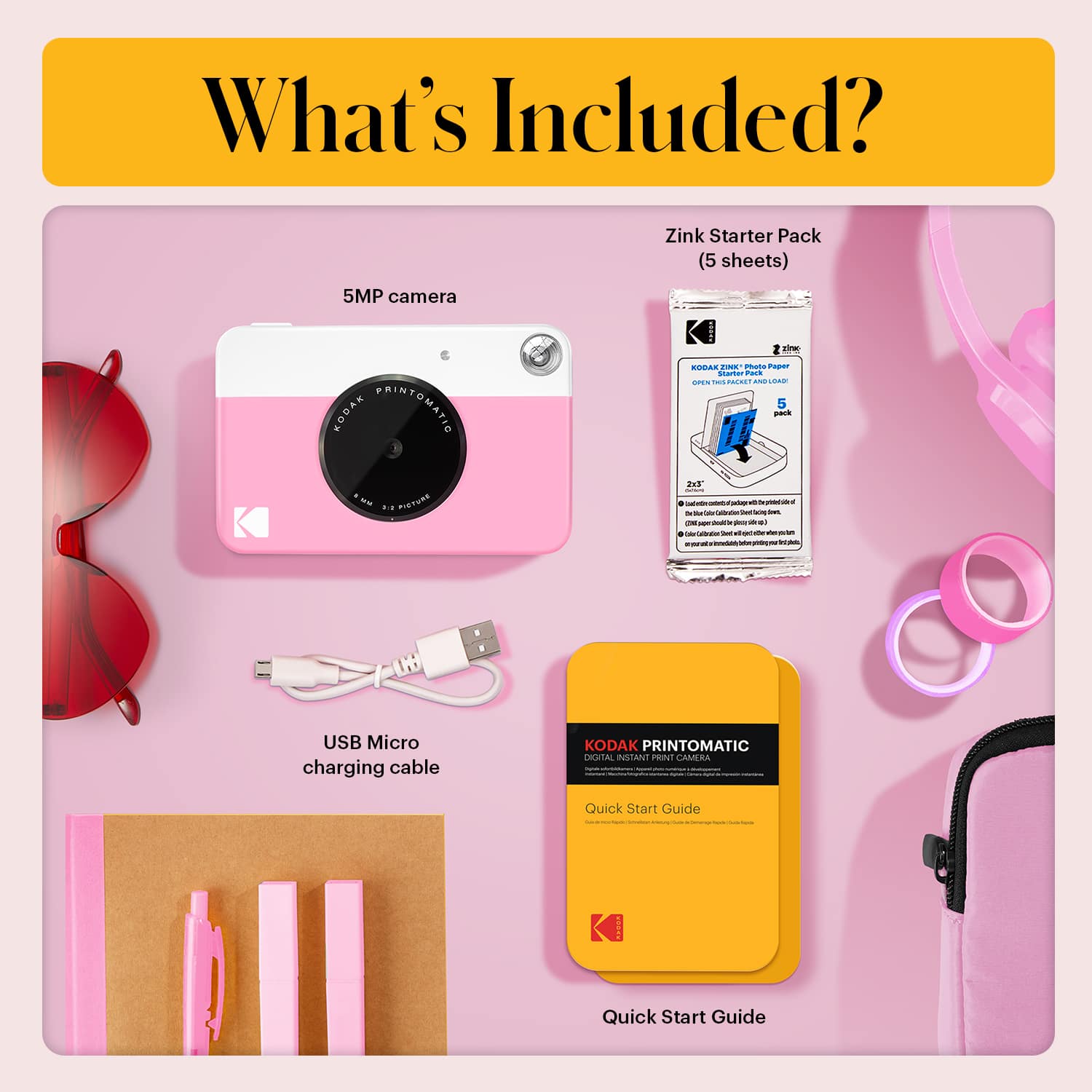 KODAK Printomatic Pink 5MP Instant Print Camera