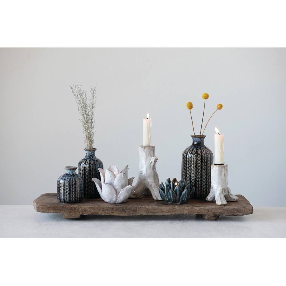 Hello Honey® White Flower-Shaped Terracotta Tealight Candleholder