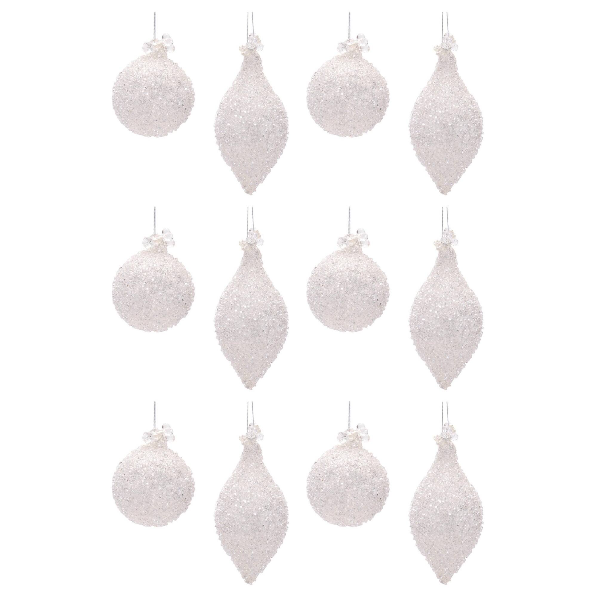 Melrose Silver Beaded Glass Ornament with Jewel Accent Set