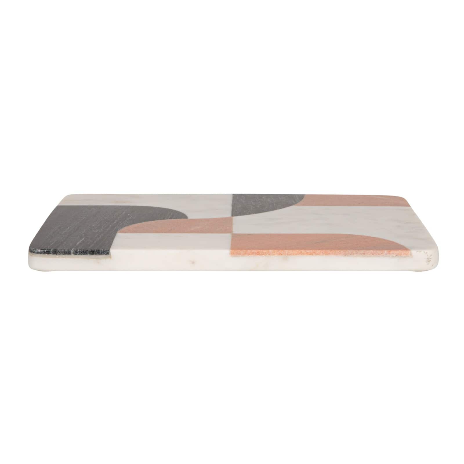 Hello Honey Marble Cutting Board with Abstract Design, White, Rust Color and Black