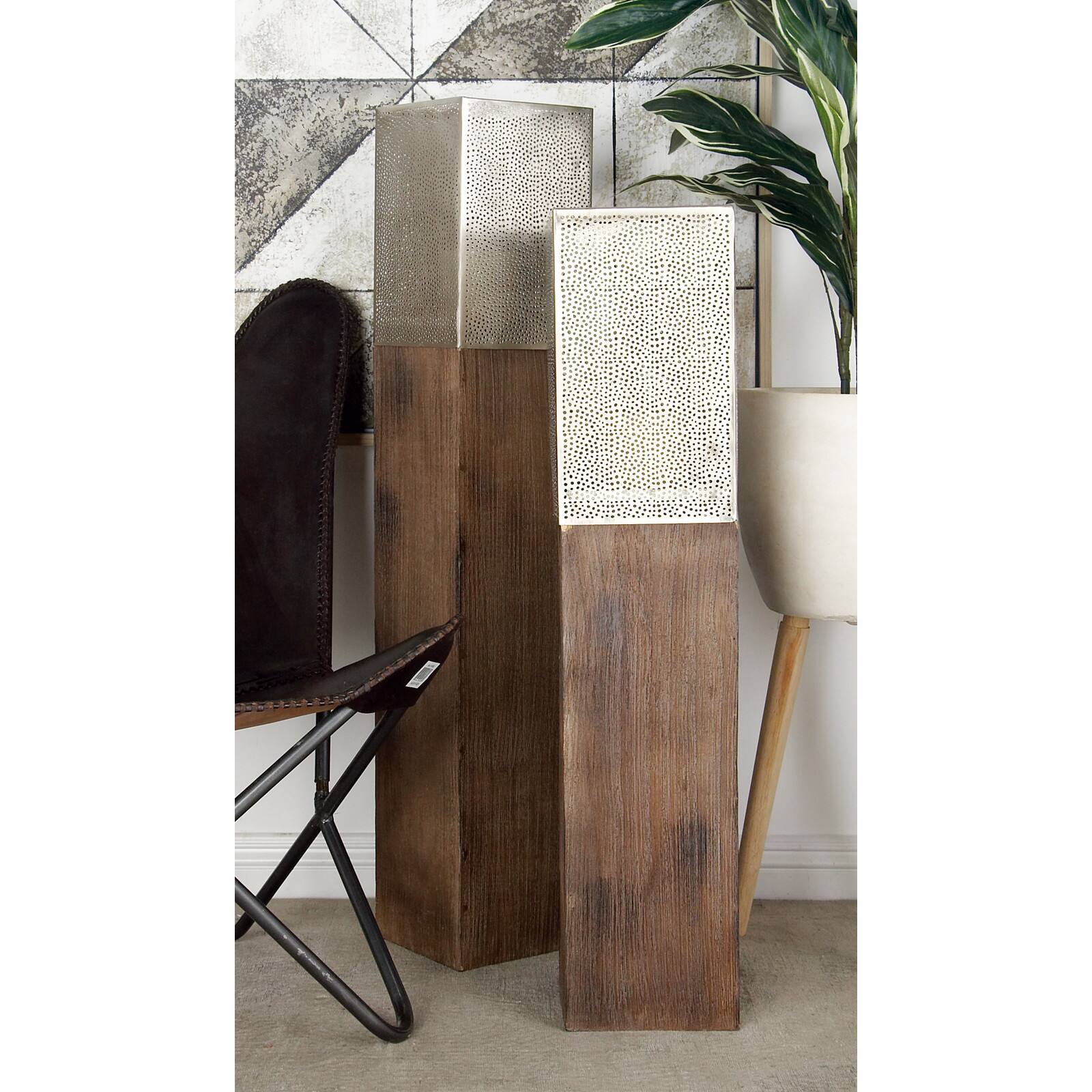 35" Brown Mango Wood Contemporary Candle Holder
