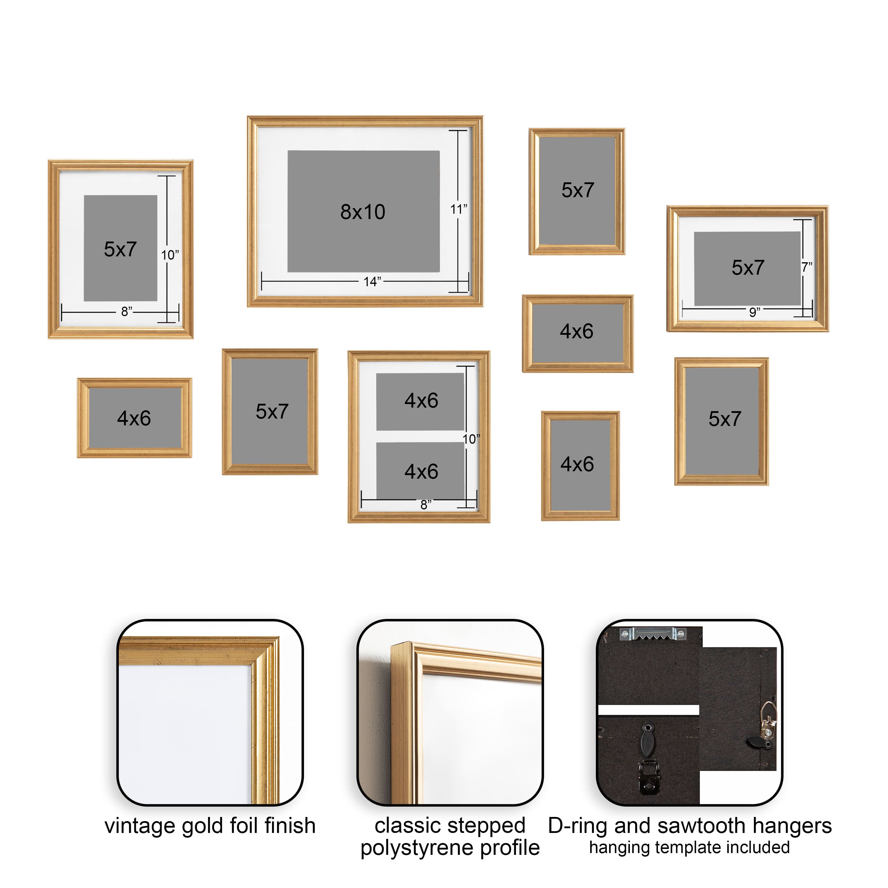 Kate and Laurel Gold Adlynn Glam Wall Picture Frame Set
