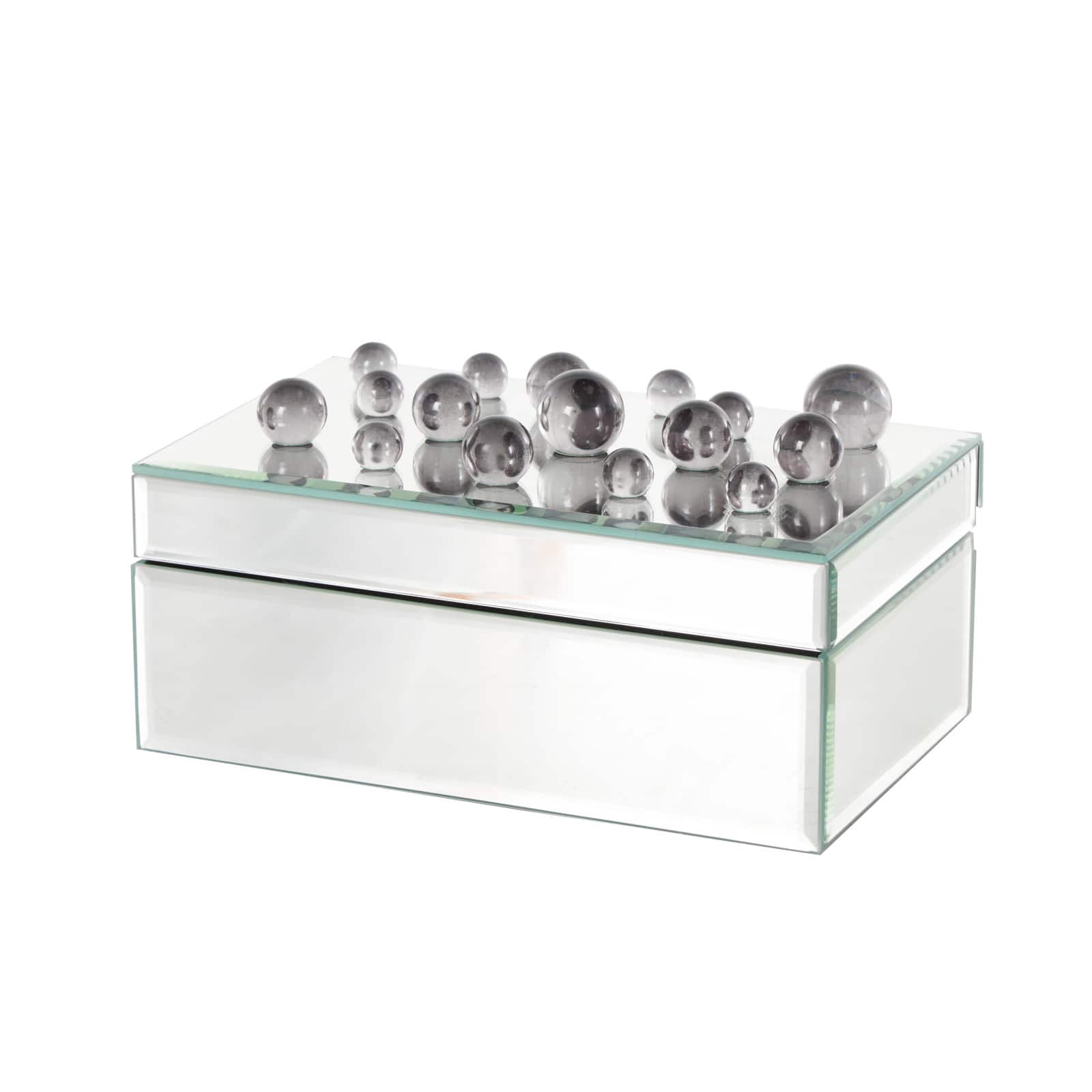 8.25" x 5" x 4.5" Silver Glass Mirrored Decorative Jewelry Box with Black Bubble Textured Balls