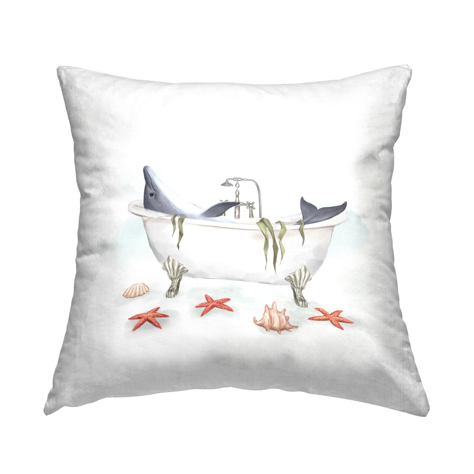Stupell Industries Dolphin Lounging Nautical Seaweed Coastal Bathtub Throw Pillow, 18" x 18"