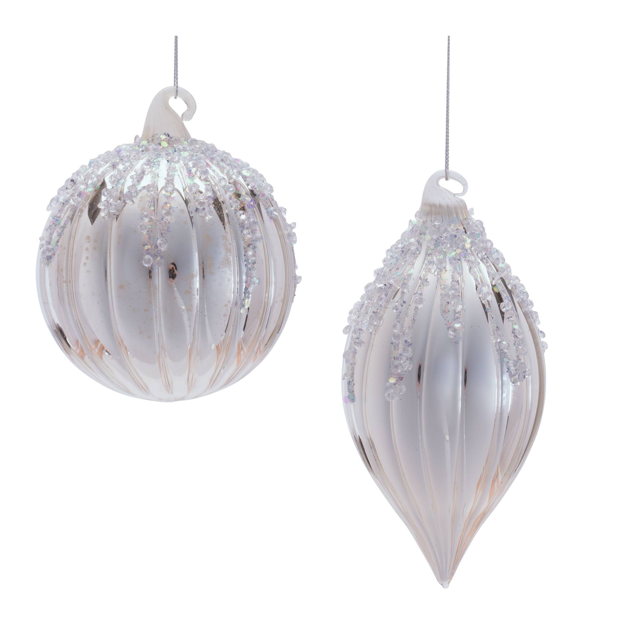 Melrose Silver Glass Ornament Set