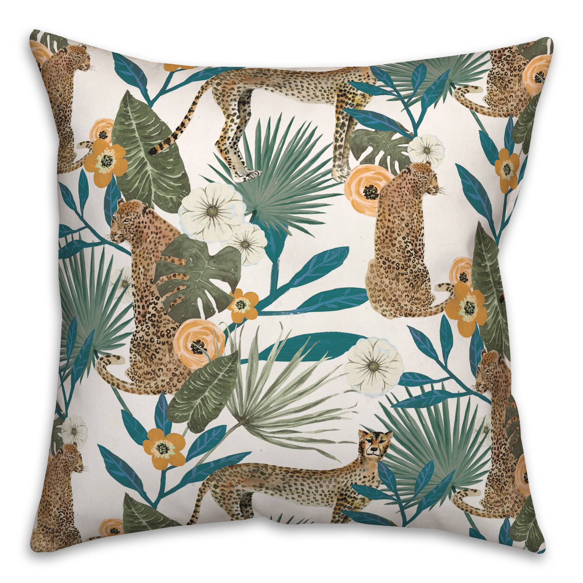 Tropical Cheetah Square Throw Pillow