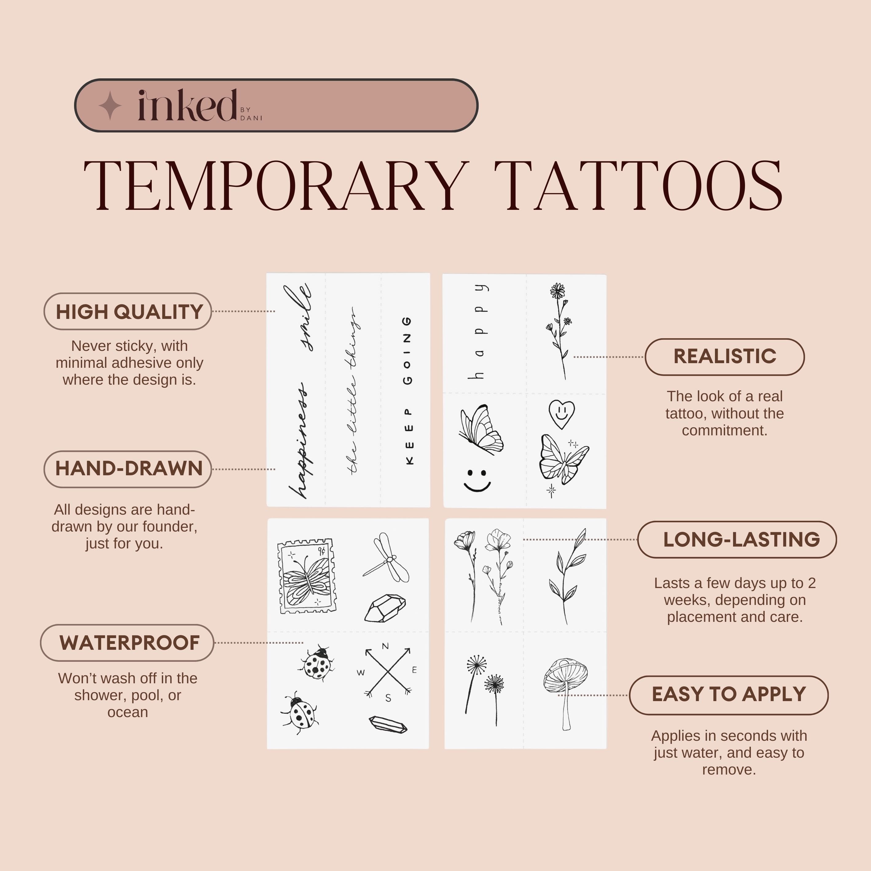 Inked2 Encouraged Hand Drawn Temporary Tattoos