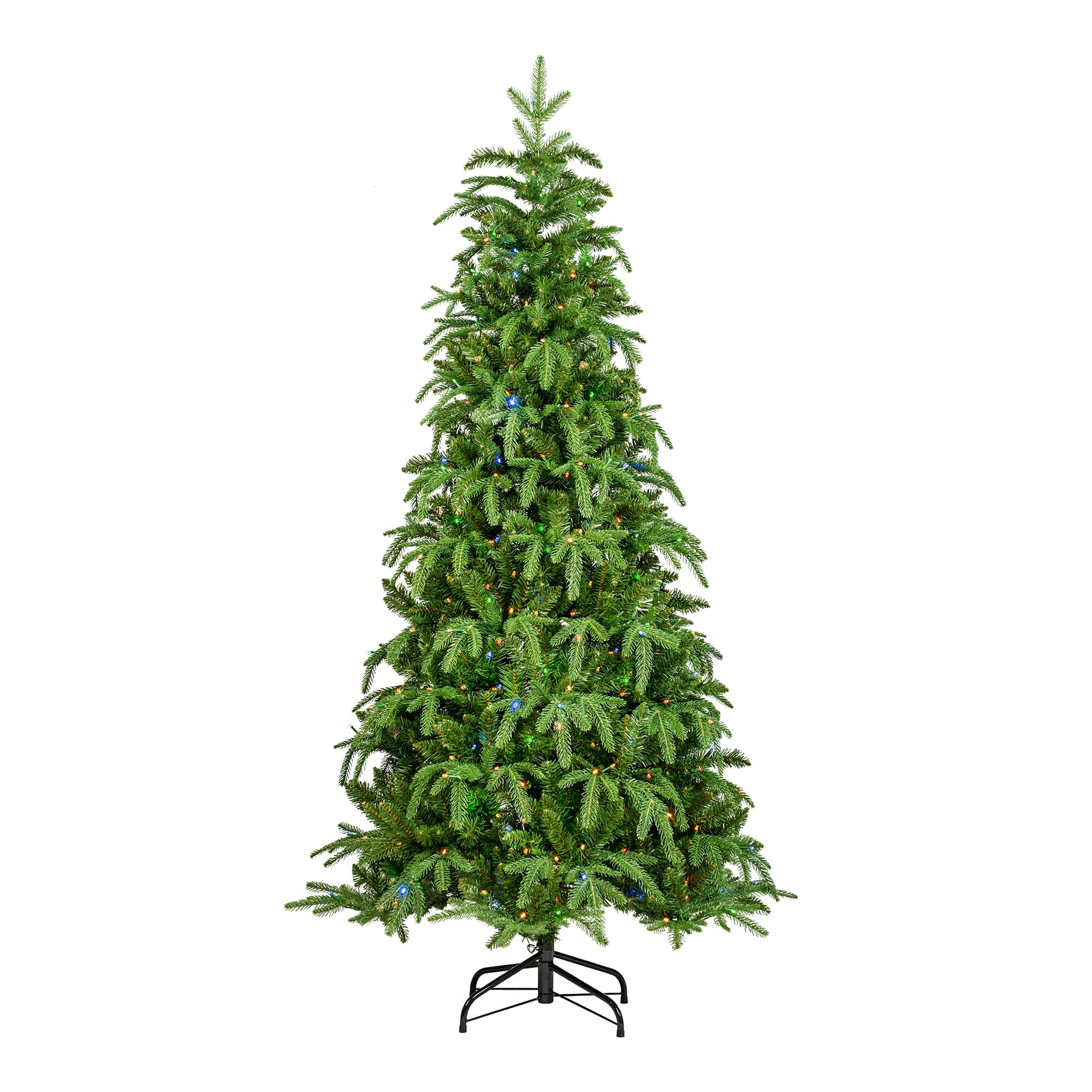 Glitzhome® 6ft. Pre-Lit Slim Fir Artificial Christmas Tree, Warm White & Multicolor LED Lights