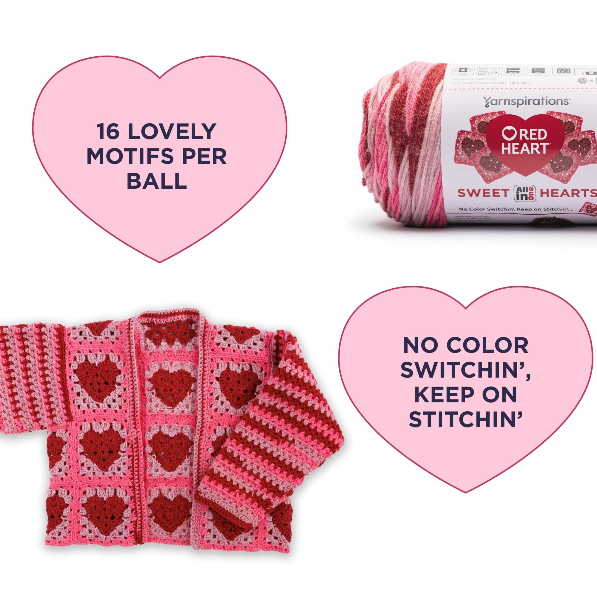 3 Pack Red Heart® All in One™ Sweet Hearts™ Yarn