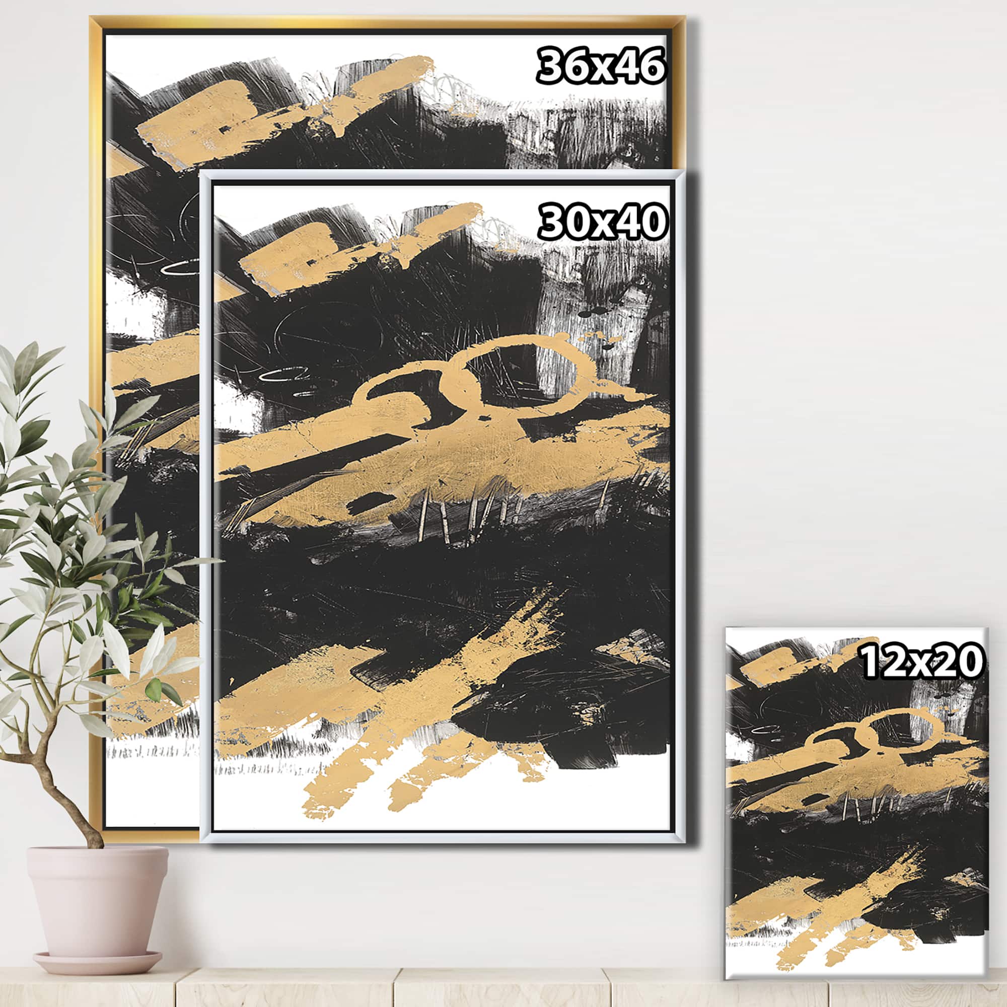 Designart - Gold and Black drift IV - Glam Canvas in Gold Frame