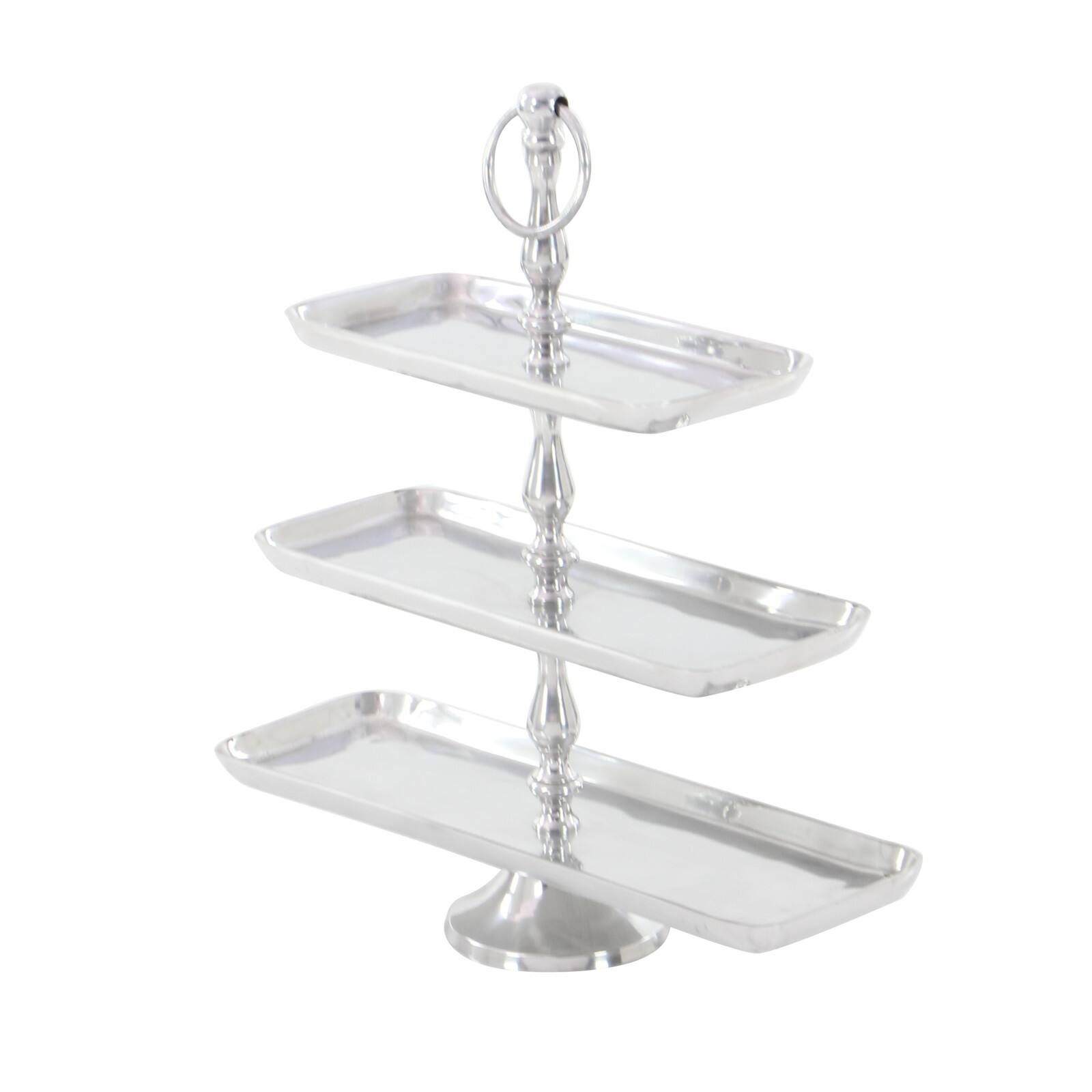 19" Silver Aluminum 3-Tier Tray Stand