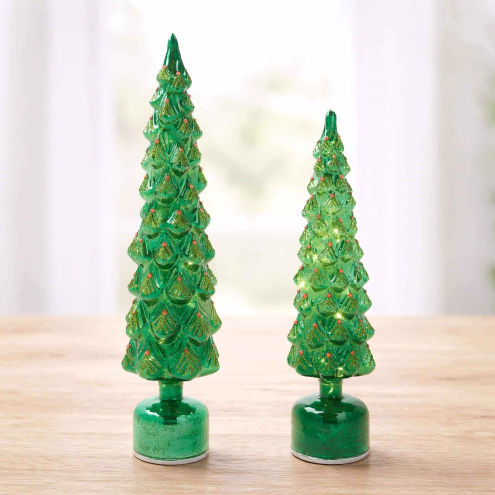 Melrose Green Rotating LED Glass Christmas Tree Set