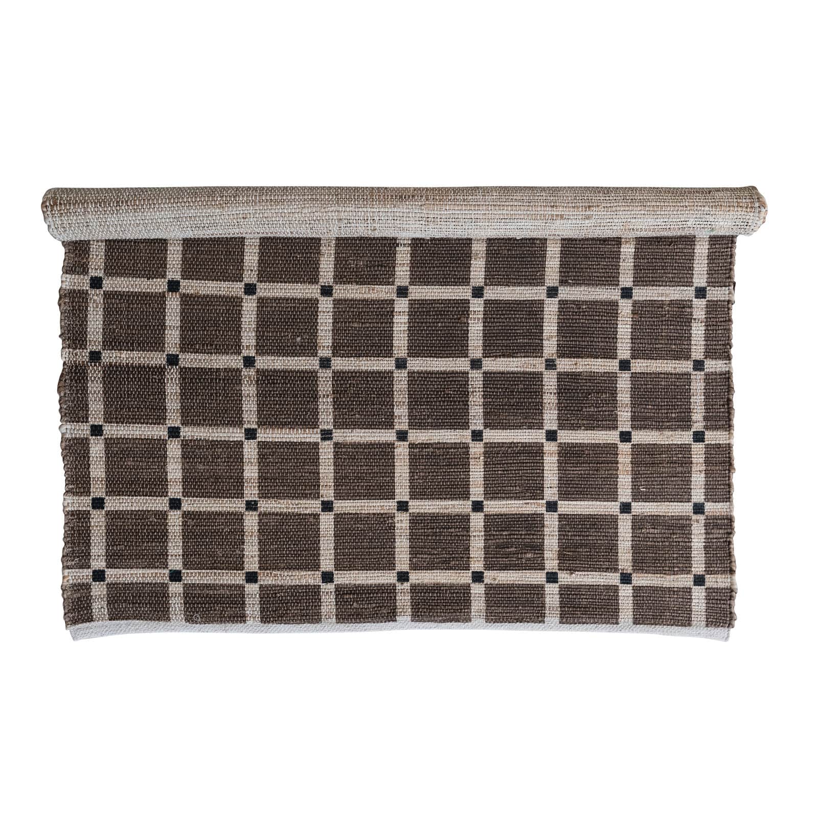 Hello Honey® Cotton and Jute Printed Rug with Grid Pattern