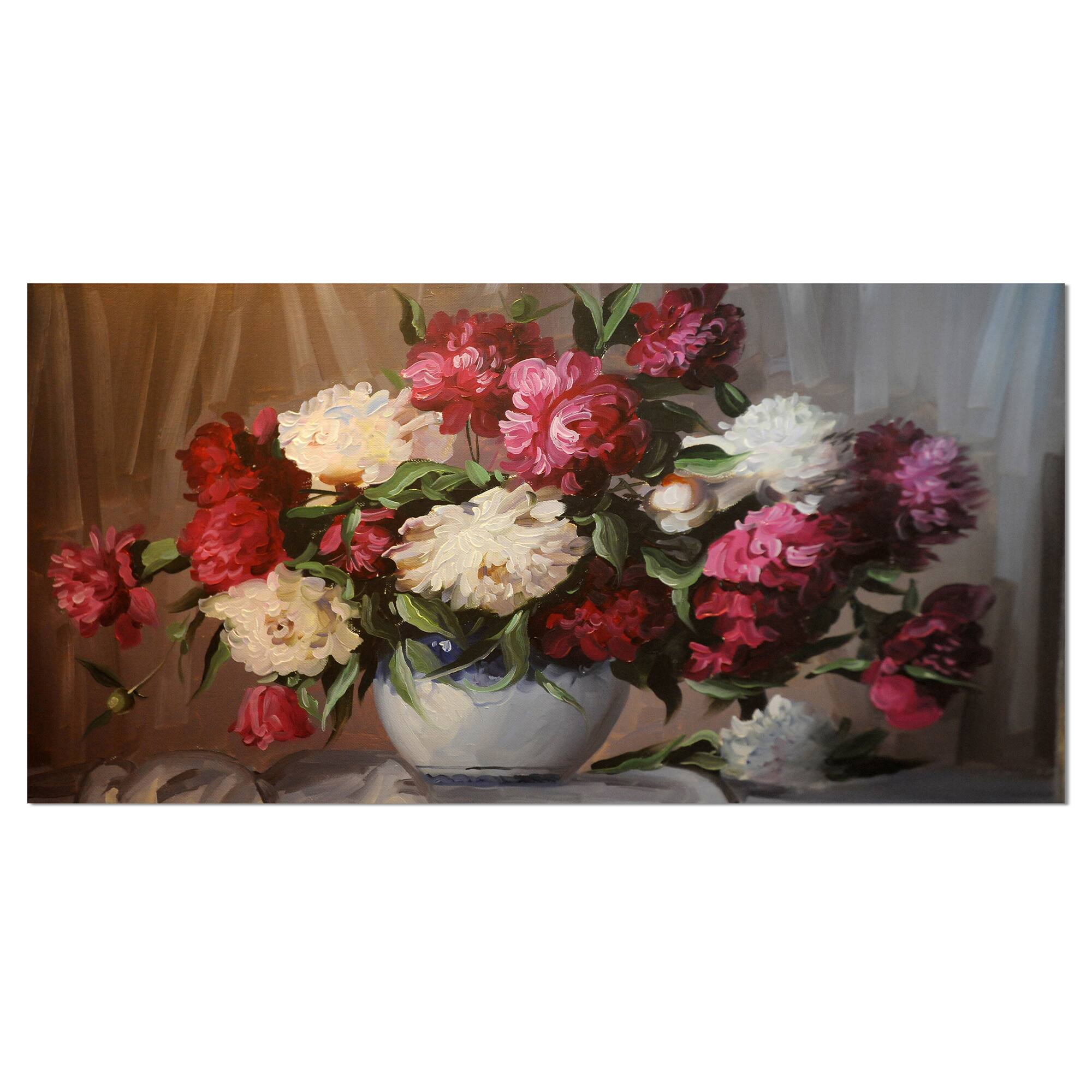 Designart - Bouquet of Blooming Peonies - Large Floral Wall Art Canvas