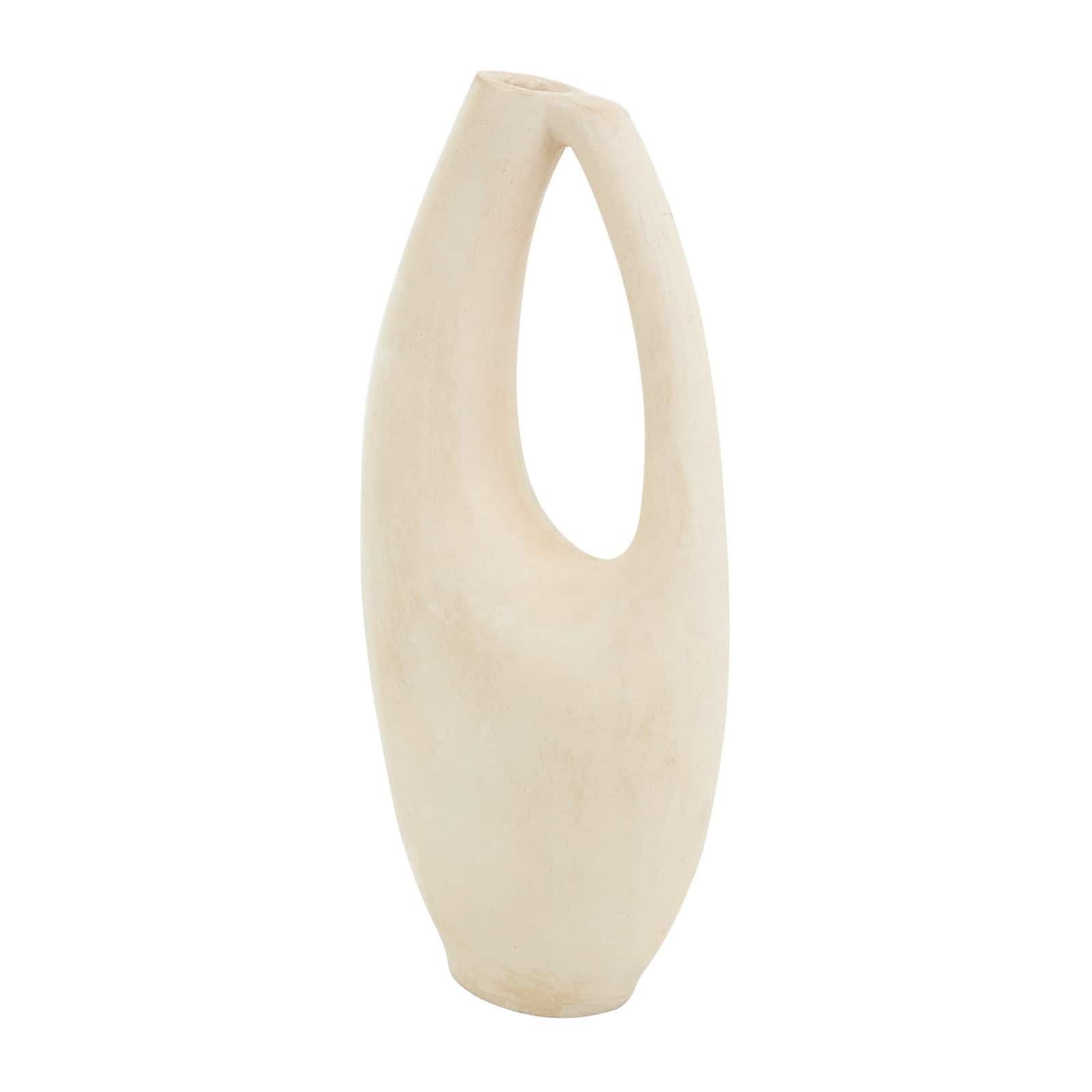 18" Beige Paper Mache Abstract Curved Vase with Handle