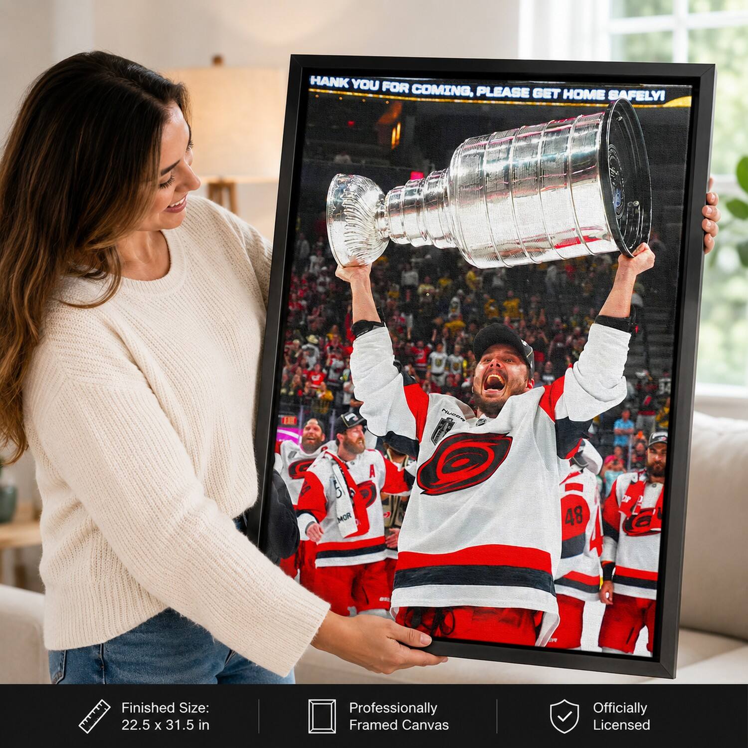 Frameworth 22.5" x 31.5" Licensed Sebastian Aho Hurricanes 2026 Champions Framed Canvas