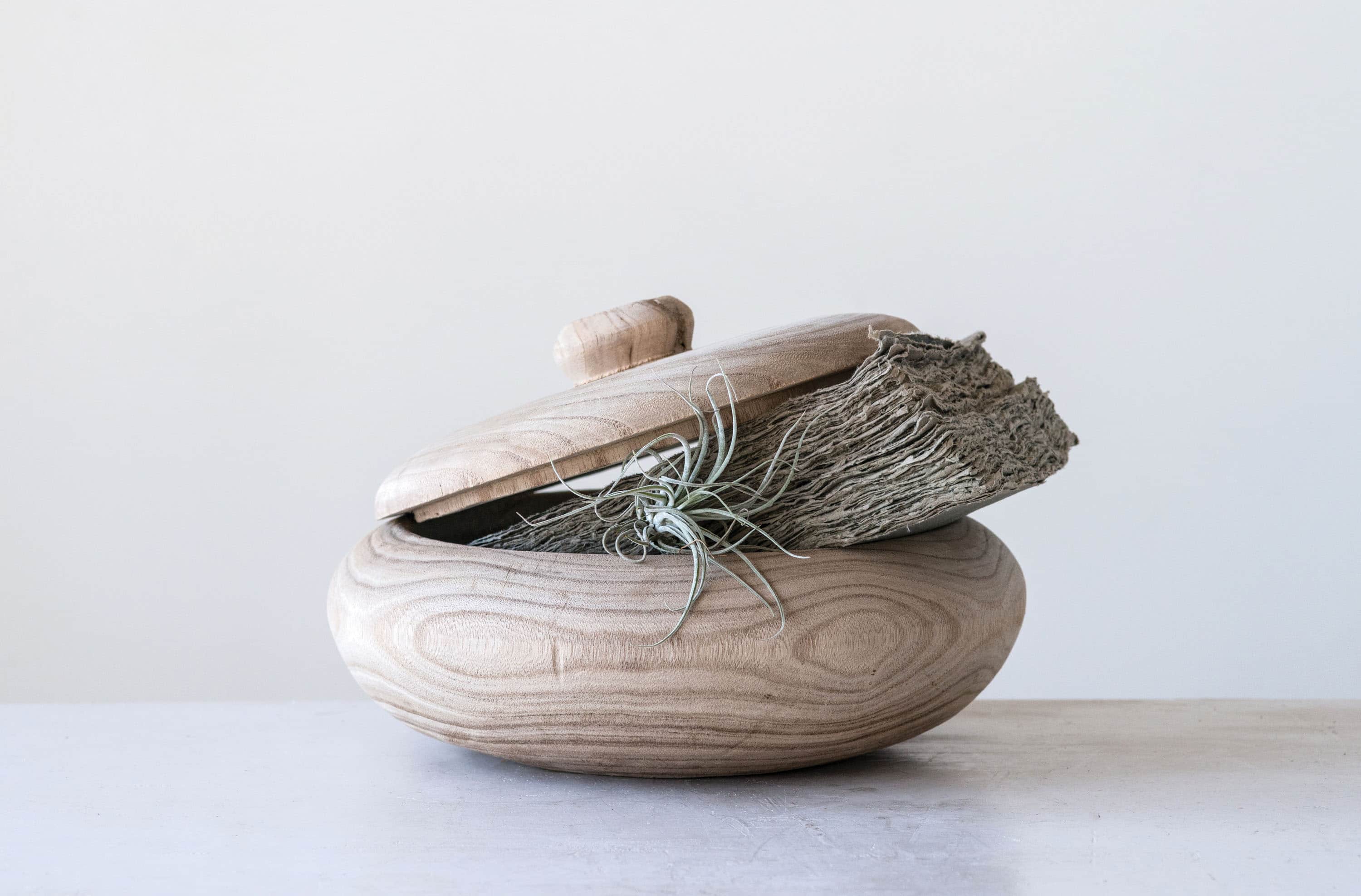 Hello Honey® Decorative Natural Paulownia Wood Container with Lid