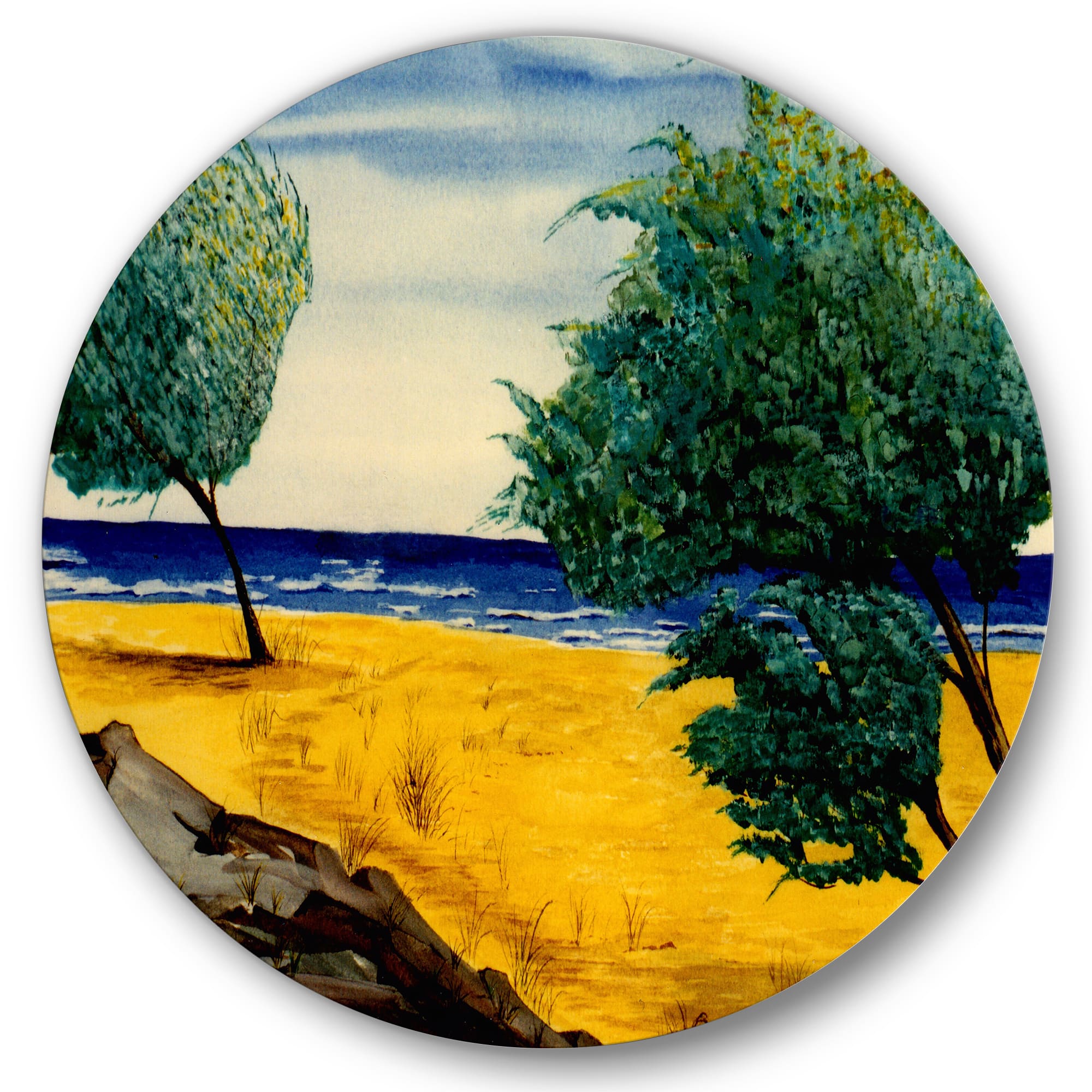 Designart - Orange Beach By The Coastline - Nautical & Coastal Metal Circle Wall Art