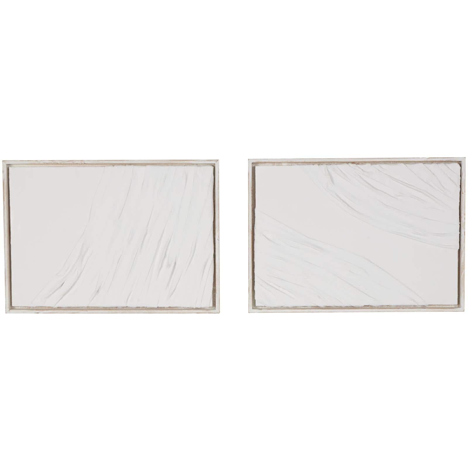 28" x 20" White Distressed Wood Abstract Wavy Wall Decor, Set of 2