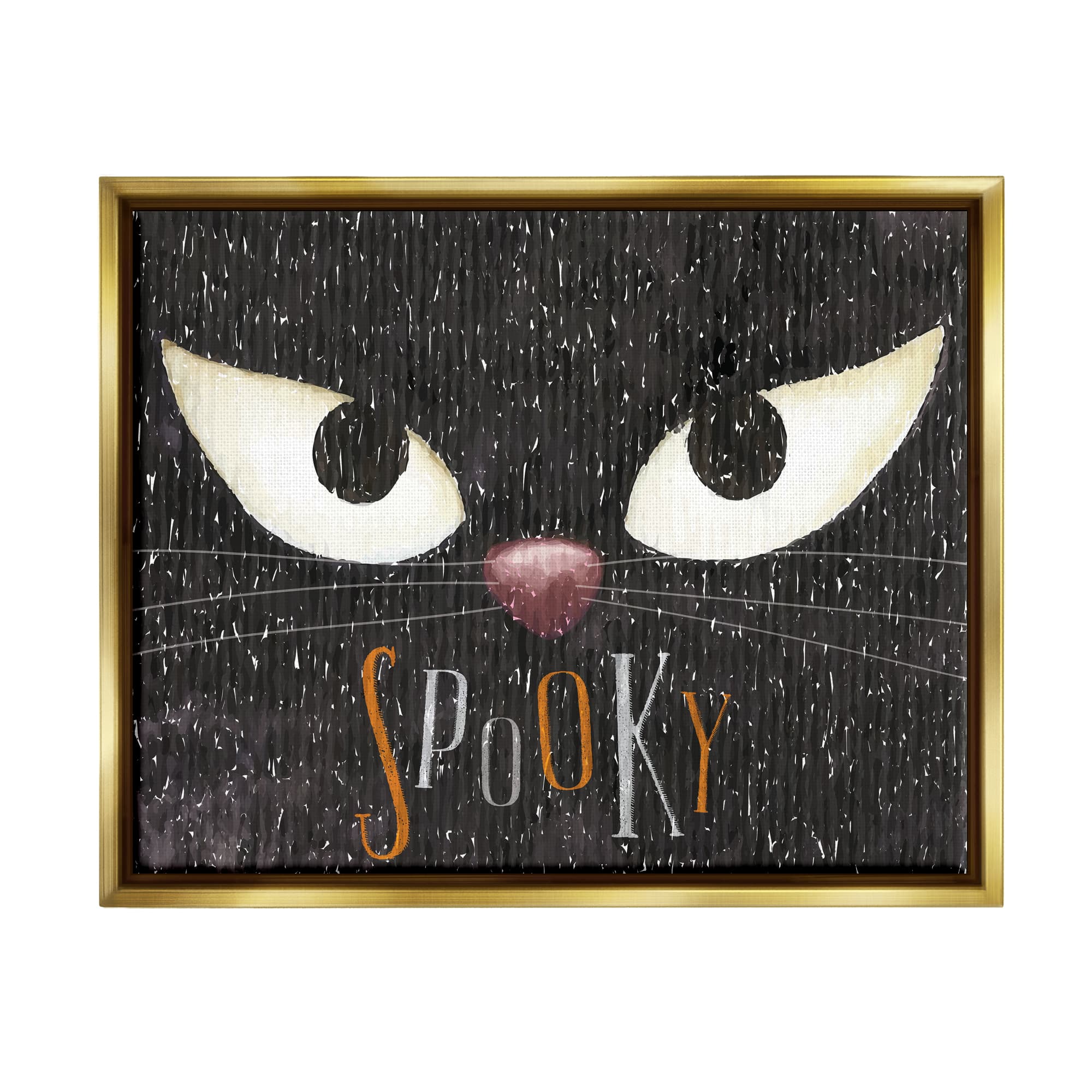 Stupell Industries Spooky Halloween Black Cat Eyes Framed Floater Canvas Wall Art
