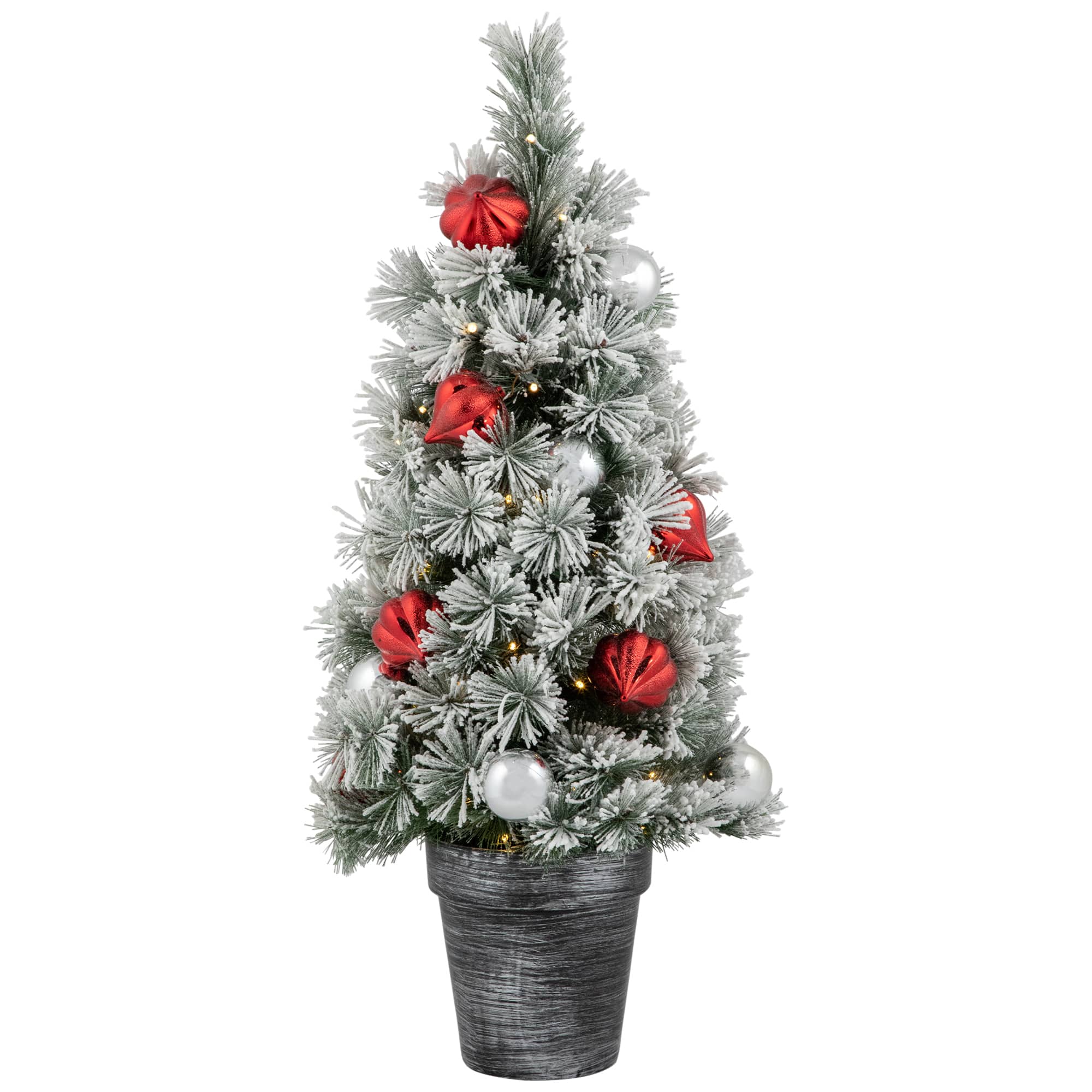 3ft. Pre-Lit Potted Snowy Bristle Pine Artificial Christmas Tree, Warm White LED Lights