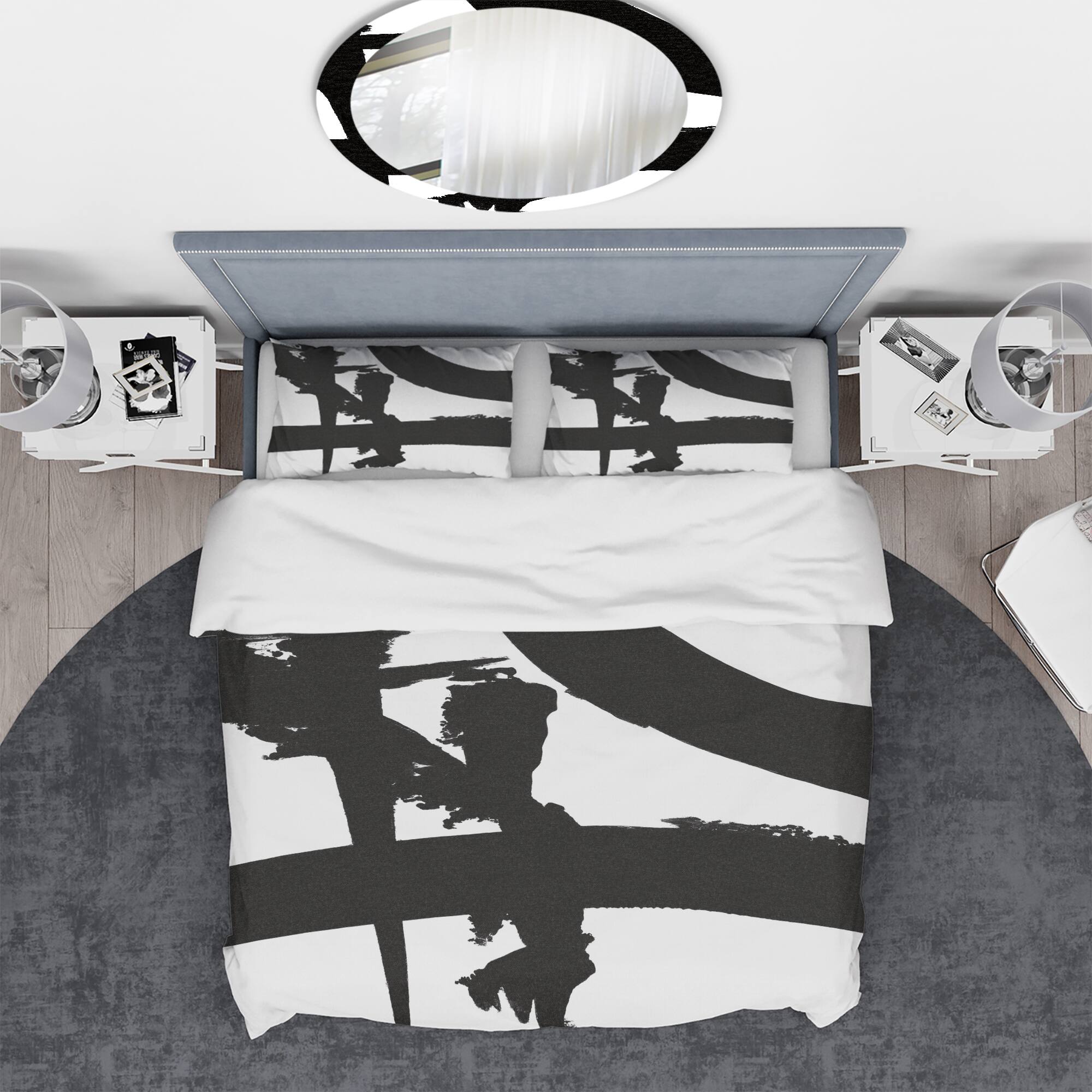 Designart 'Black & White Crossing Paths I' Geometric Bedding Set - Duvet Cover & Shams