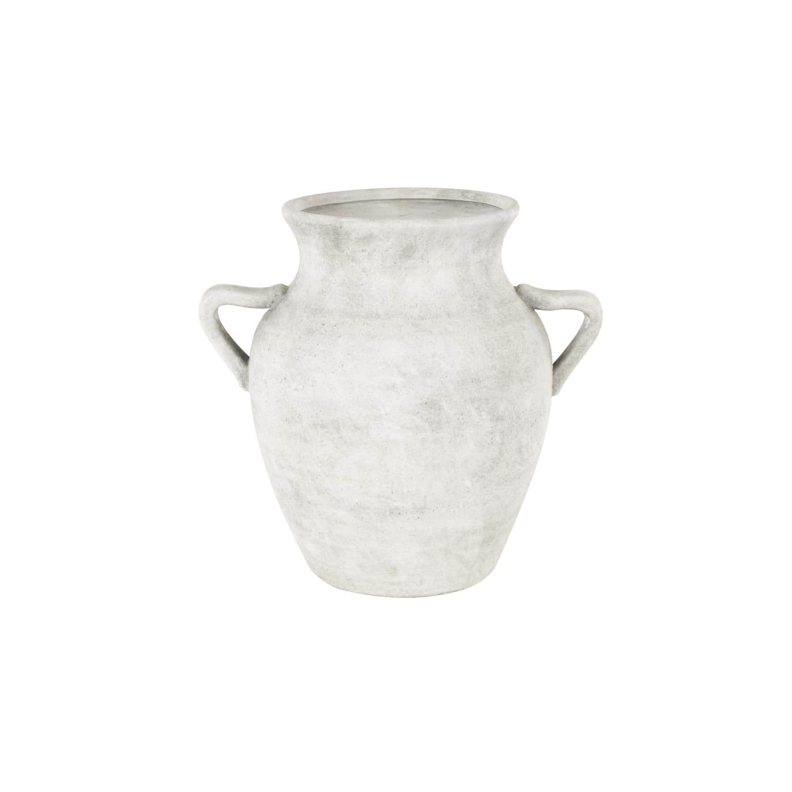 13" White Ceramic Antique Style Textured Vase with Black Shadings & Handles