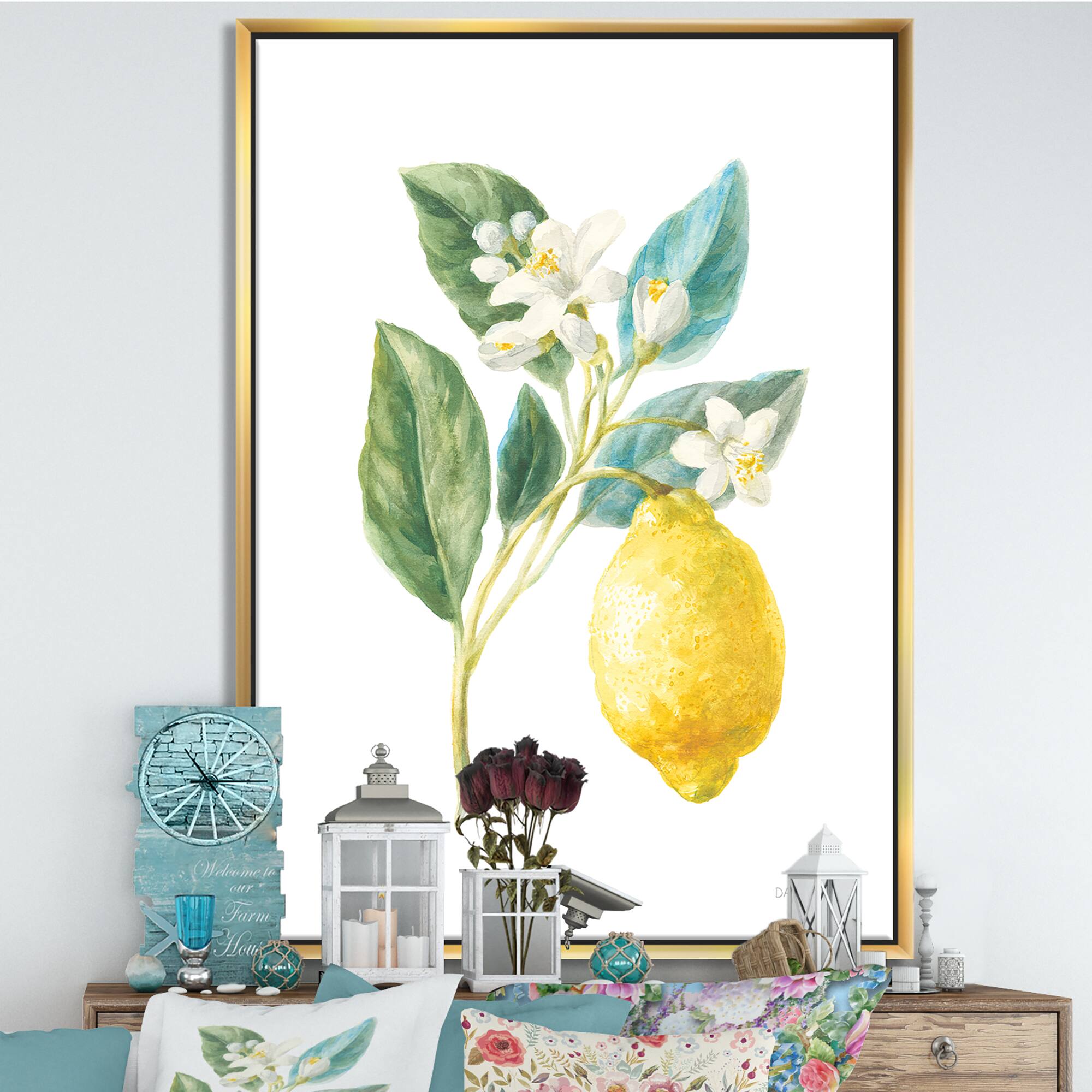 Designart - Floursack Lemon I - Cabin & Lodge Canvas in Gold Frame