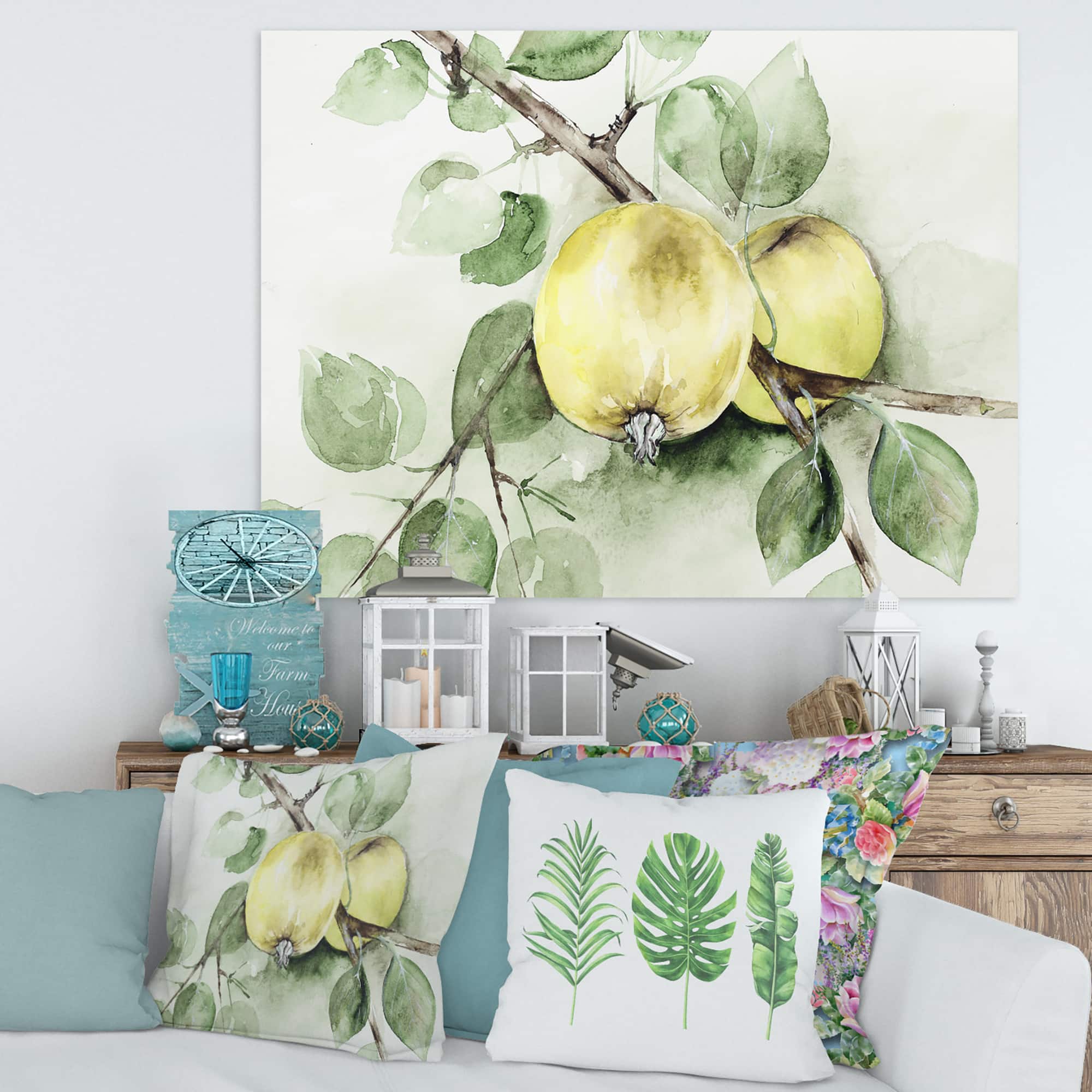 Designart - Vintage Green Appels - Farmhouse Canvas Wall Art Print