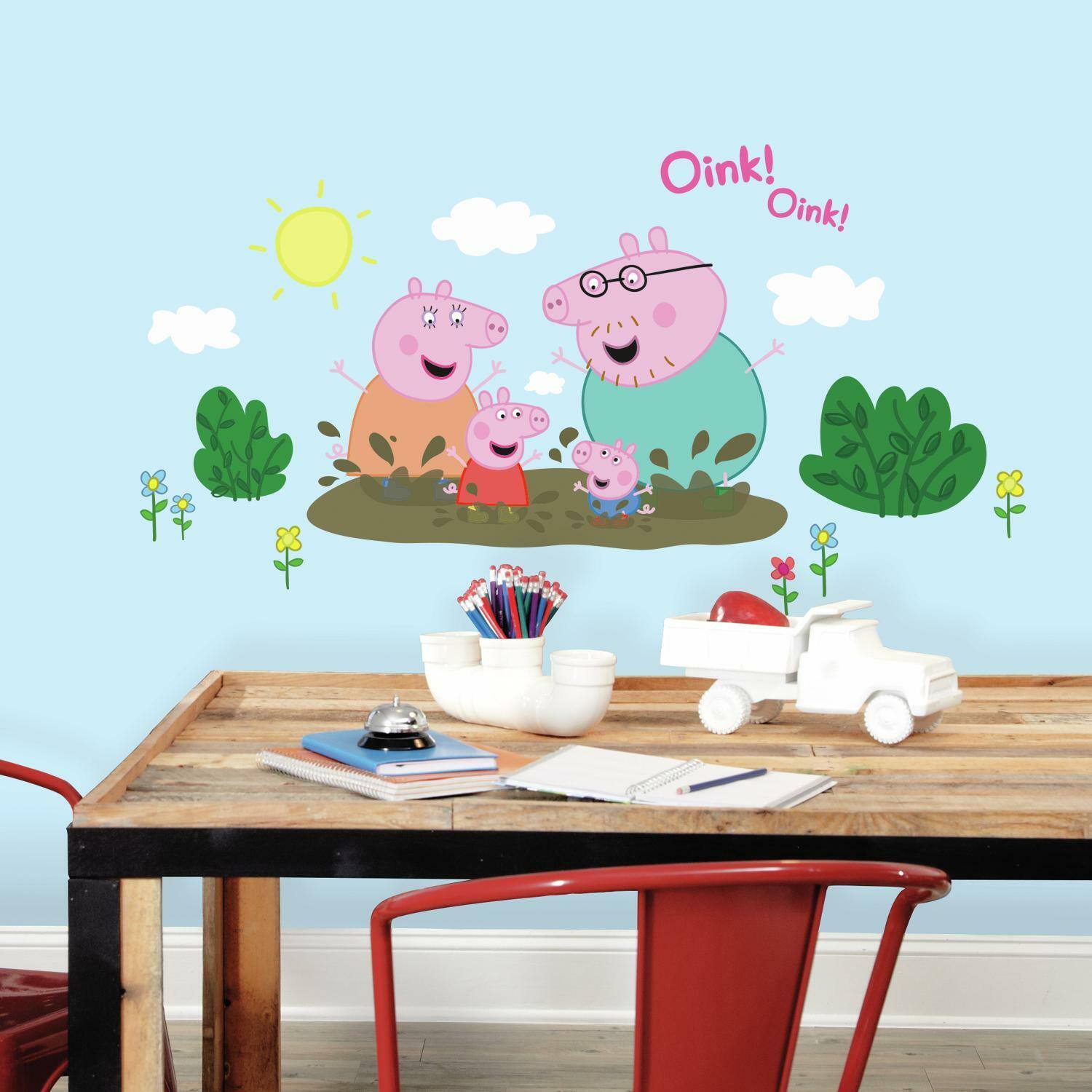 RoomMates Peppa Pig Family Muddy Puddles Peel & Stick Giant Wall Decals