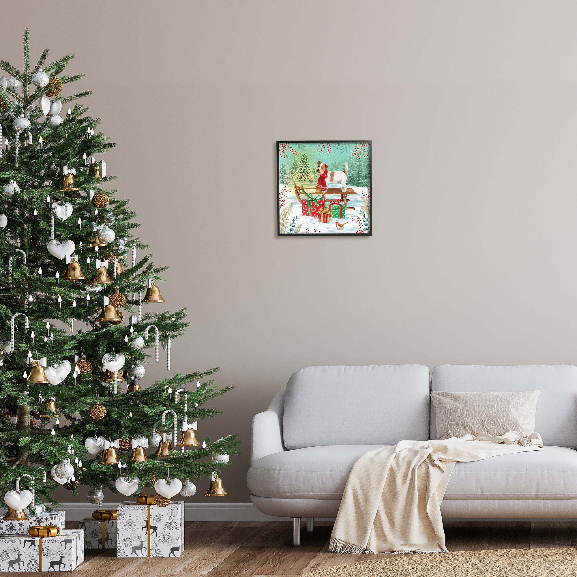 Stupell Industries Puppy On Sled Christmas Gifts Framed Giclee Art
