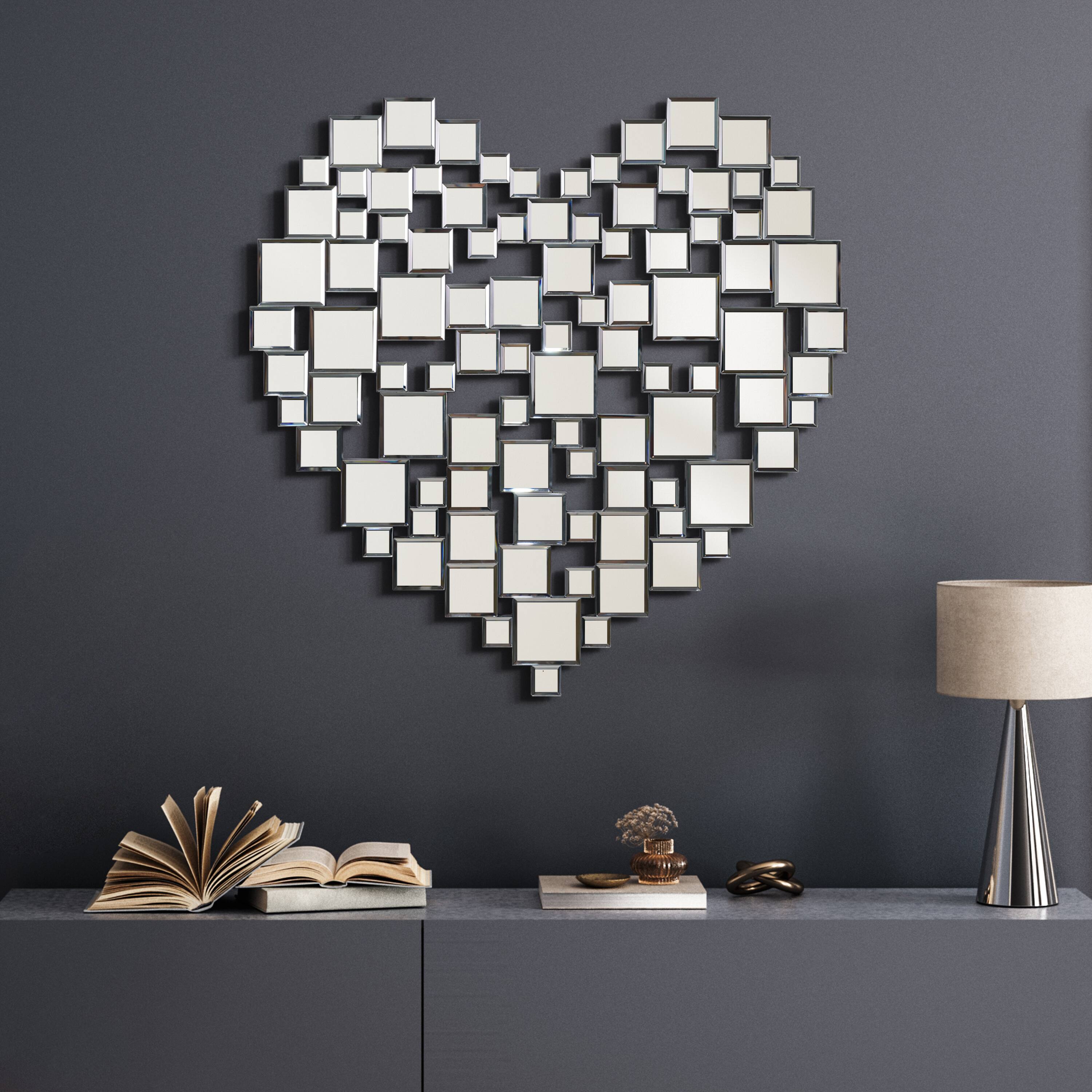 Empire Art Direct 32" x 32" Beveled Mirror Square Tessellation Heart-Shaped Wall Mirror