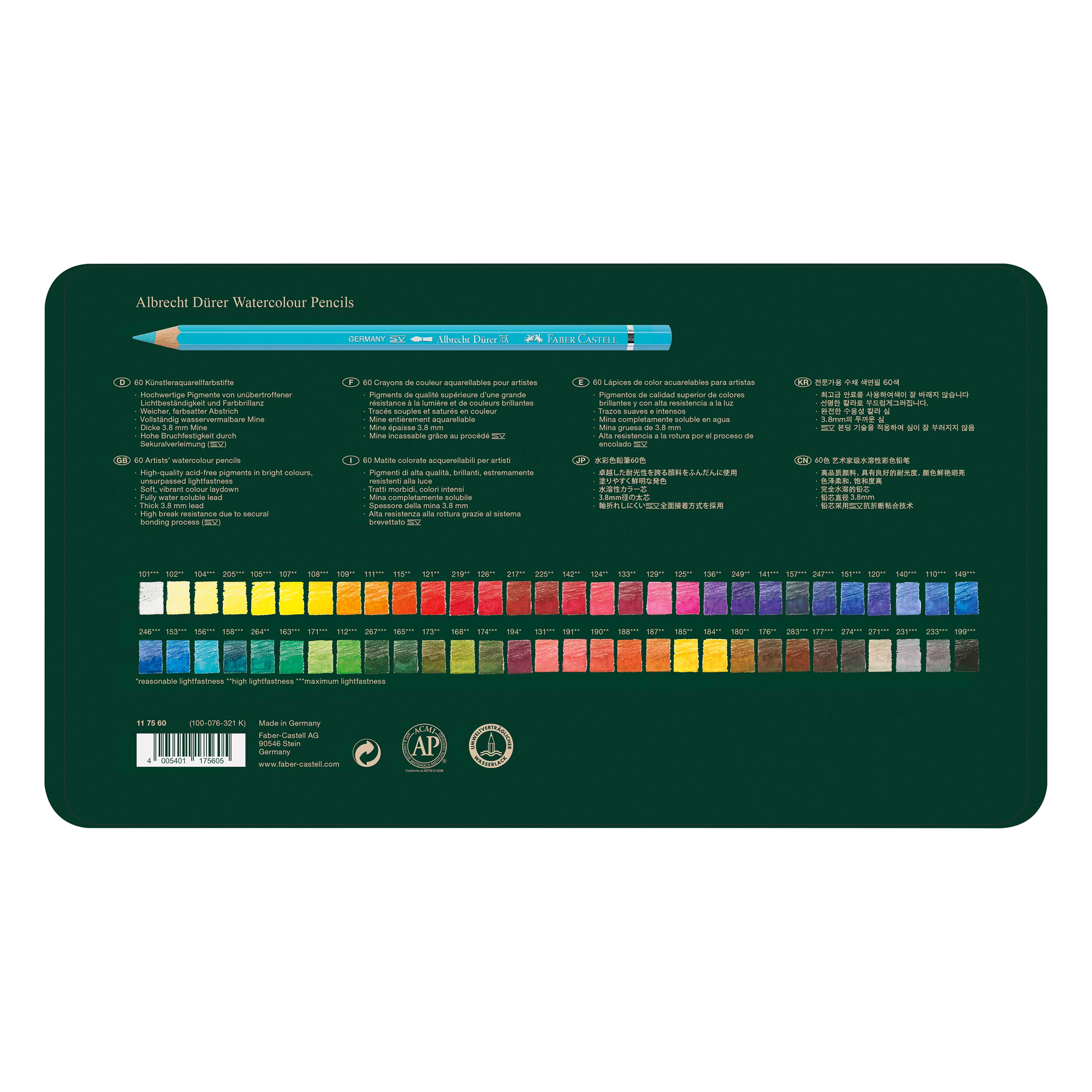 Faber-Castell Albrecht Durer 60 Color Watercolor Pencil Set in Metal Case