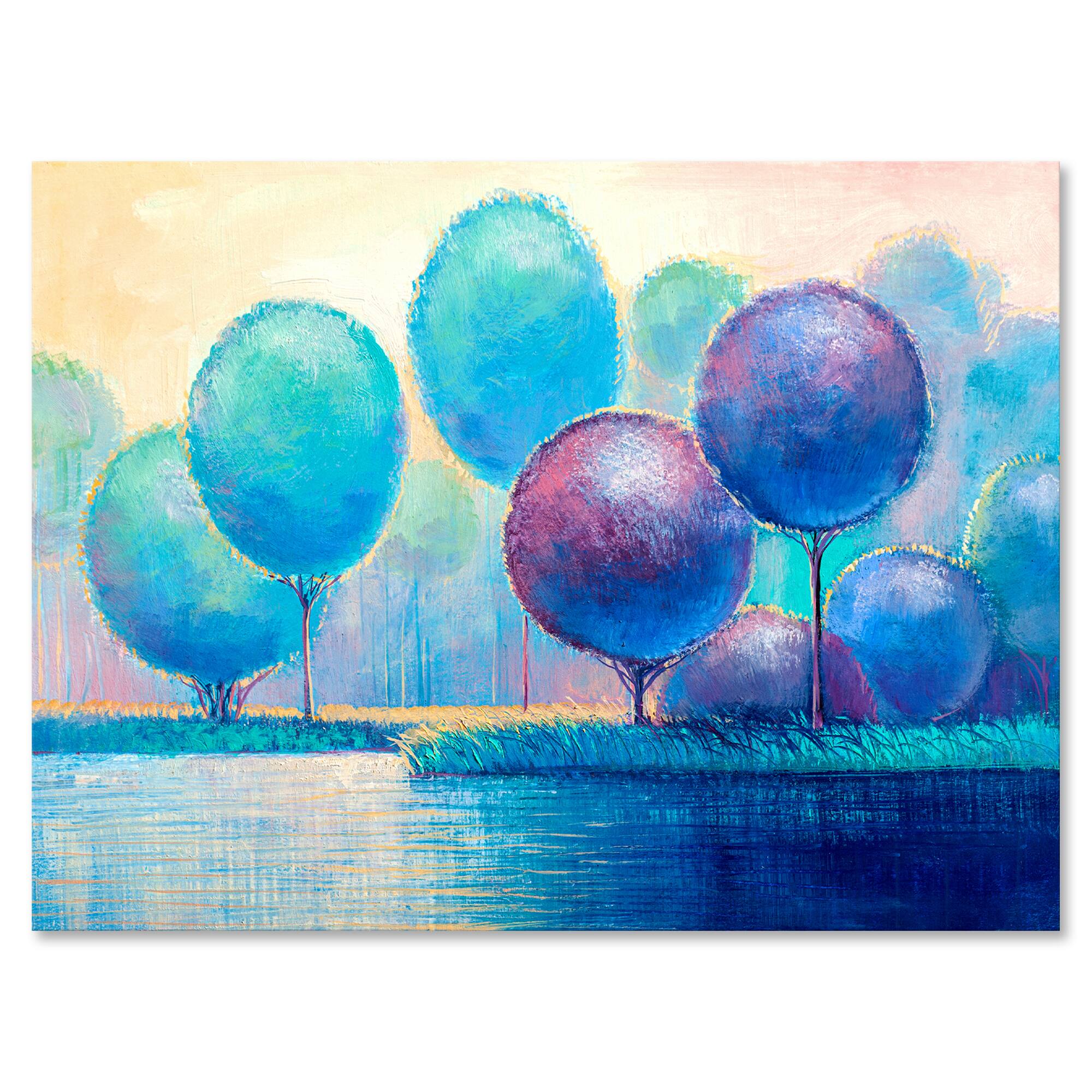 Designart - Colourful Ornamental Trees V - Modern Canvas Wall Art Print