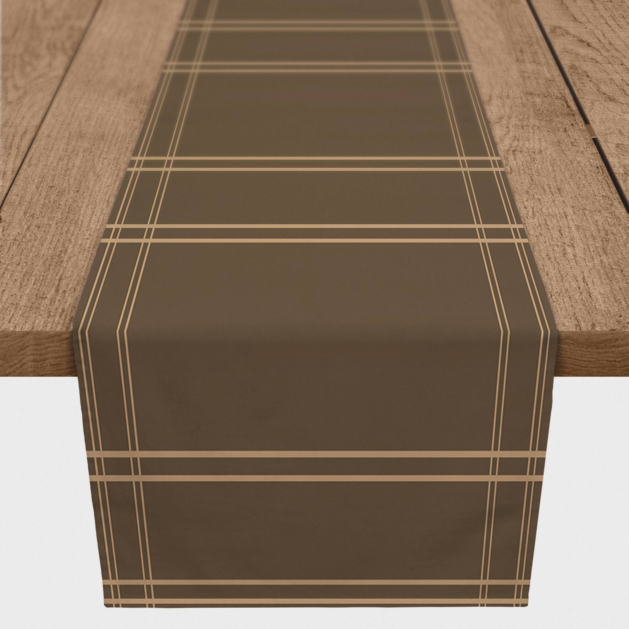 90" Brown Plaid Fall Lines Poly Twill Table Runner