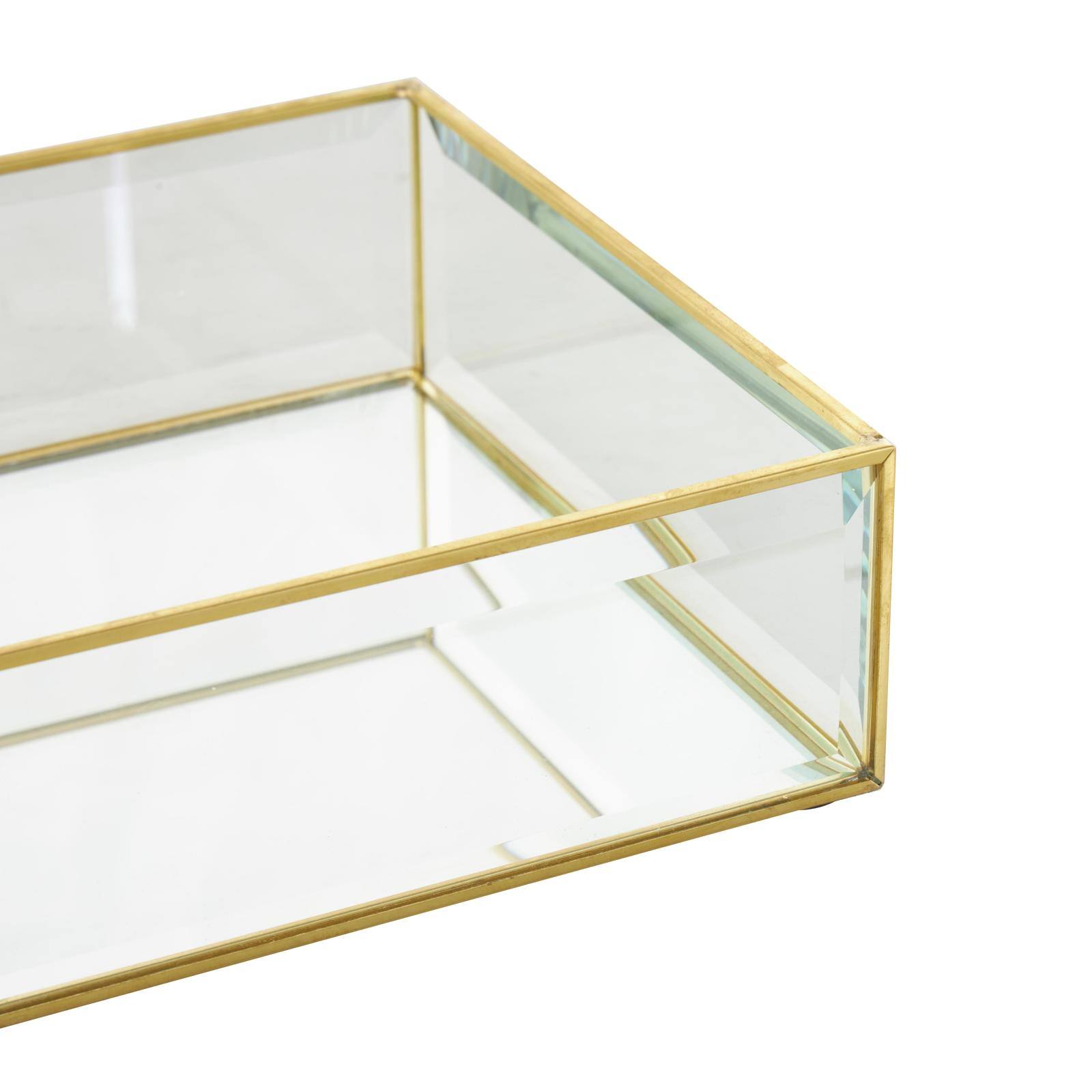 Clear & Gold Beveled Glass & Metal Rectangle Jewelry Box Set