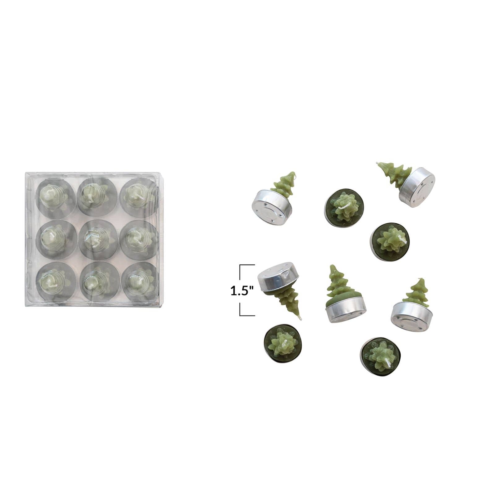 Unscented Cedar Green Tree Tea Lights, Set of 9