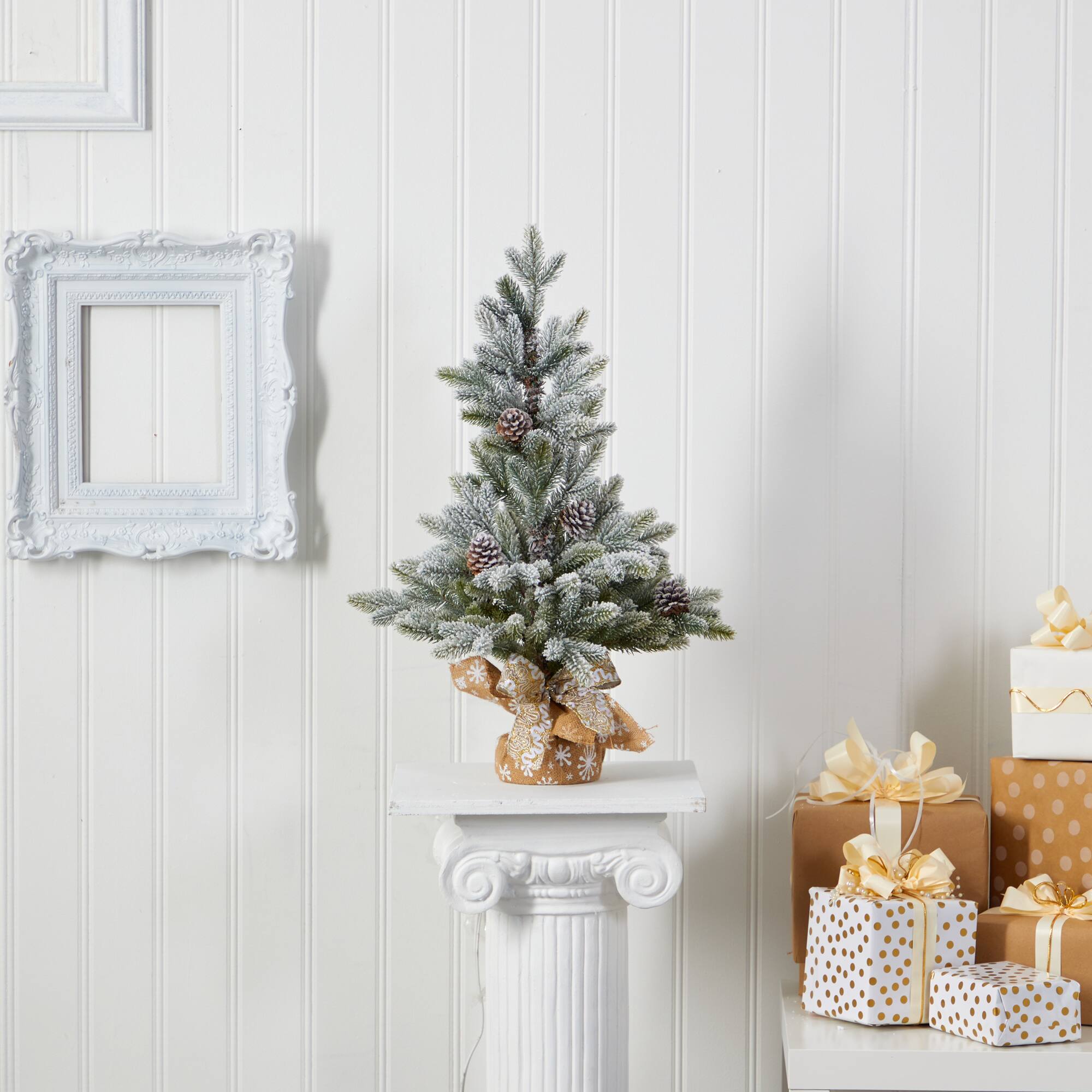 2.5ft. Unlit Flocked Artificial Christmas Tree with Pinecones