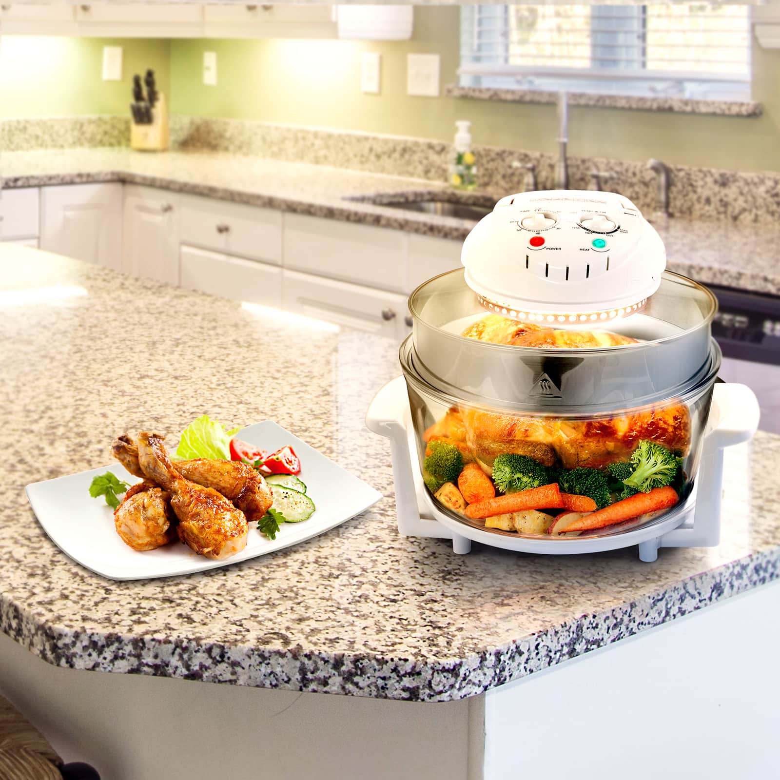 MegaChef 14.25" White Multipurpose Countertop Halogen Oven Air Fryer/Rotisserie/Roaster