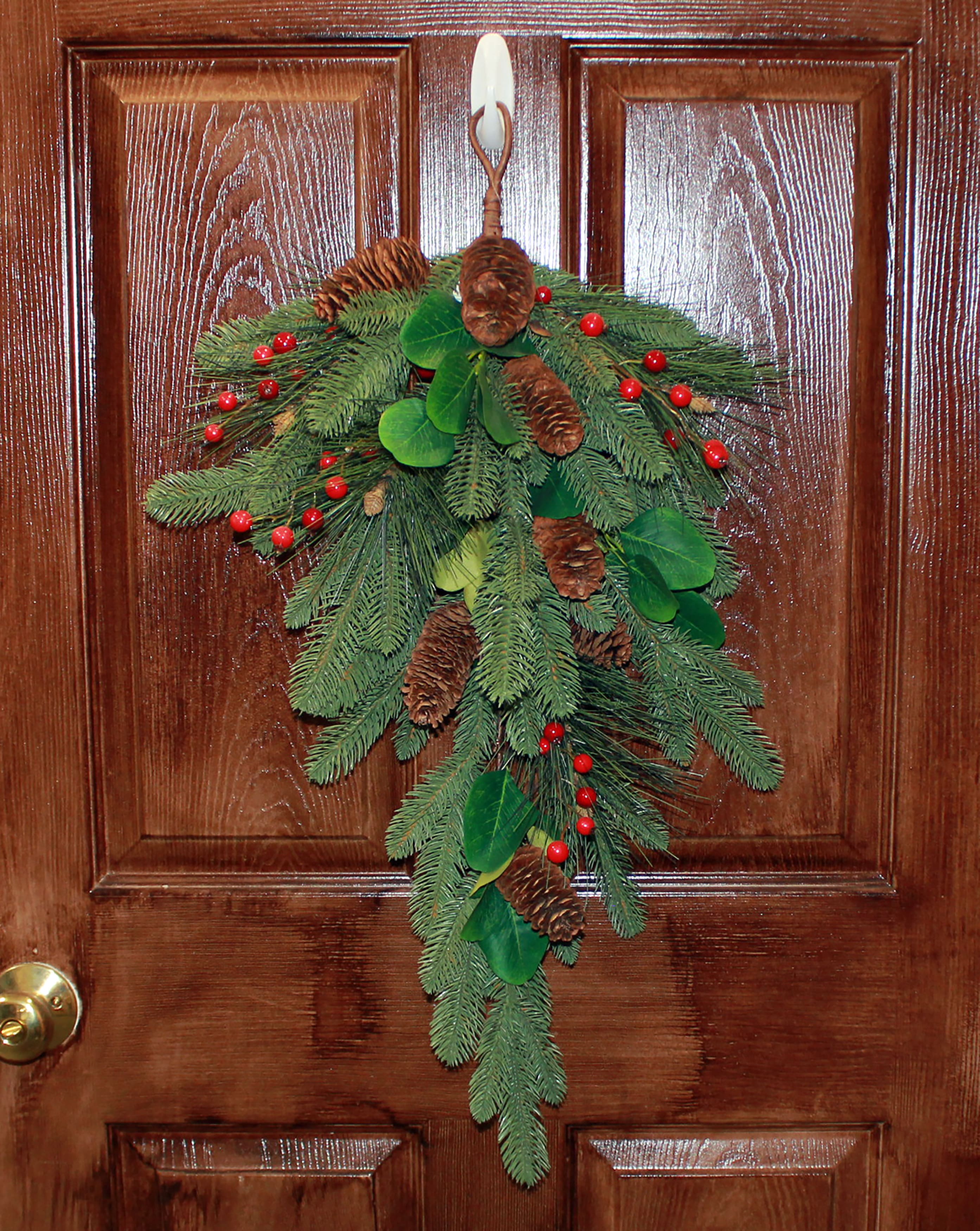 30" Green Artificial Christmas Spruce with Pinecones & Berries Teardrop Swag