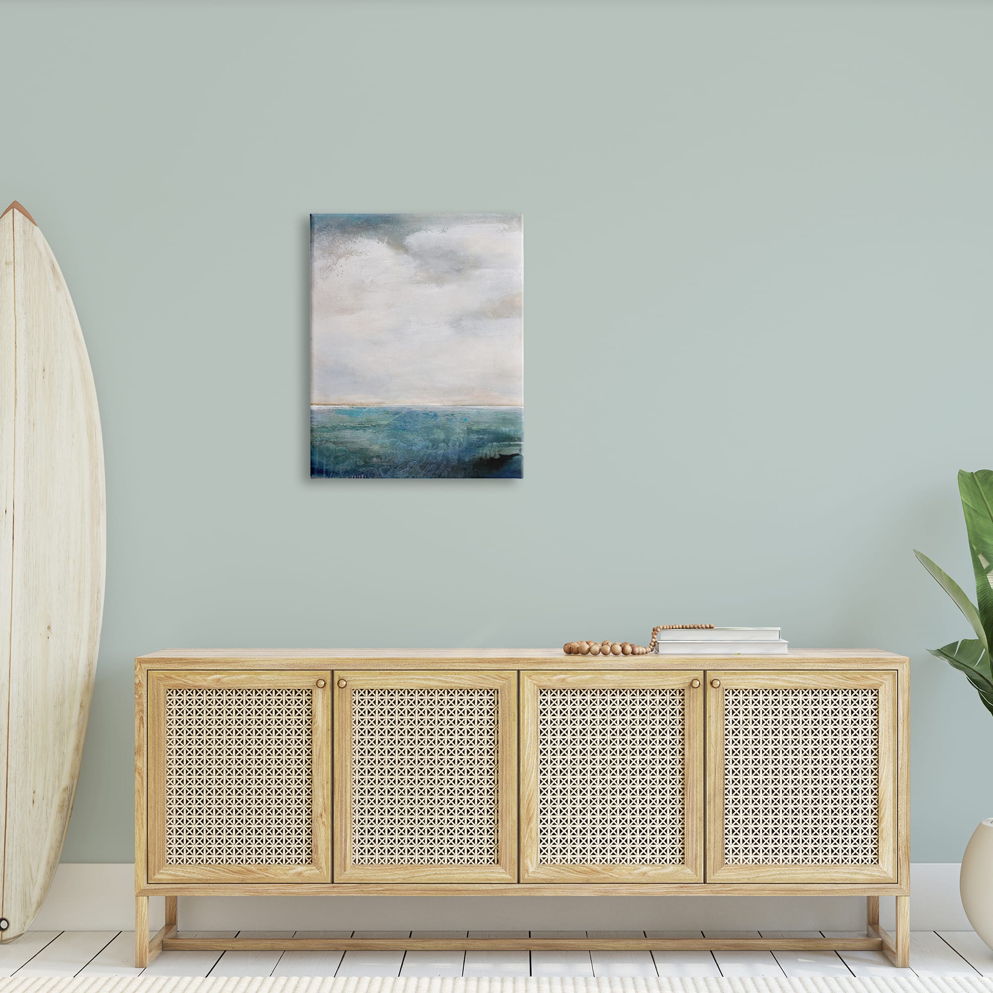 Stupell Industries Abstract Ocean Horizon Line Nautical Water Cloudy Sky Canvas Wall Art