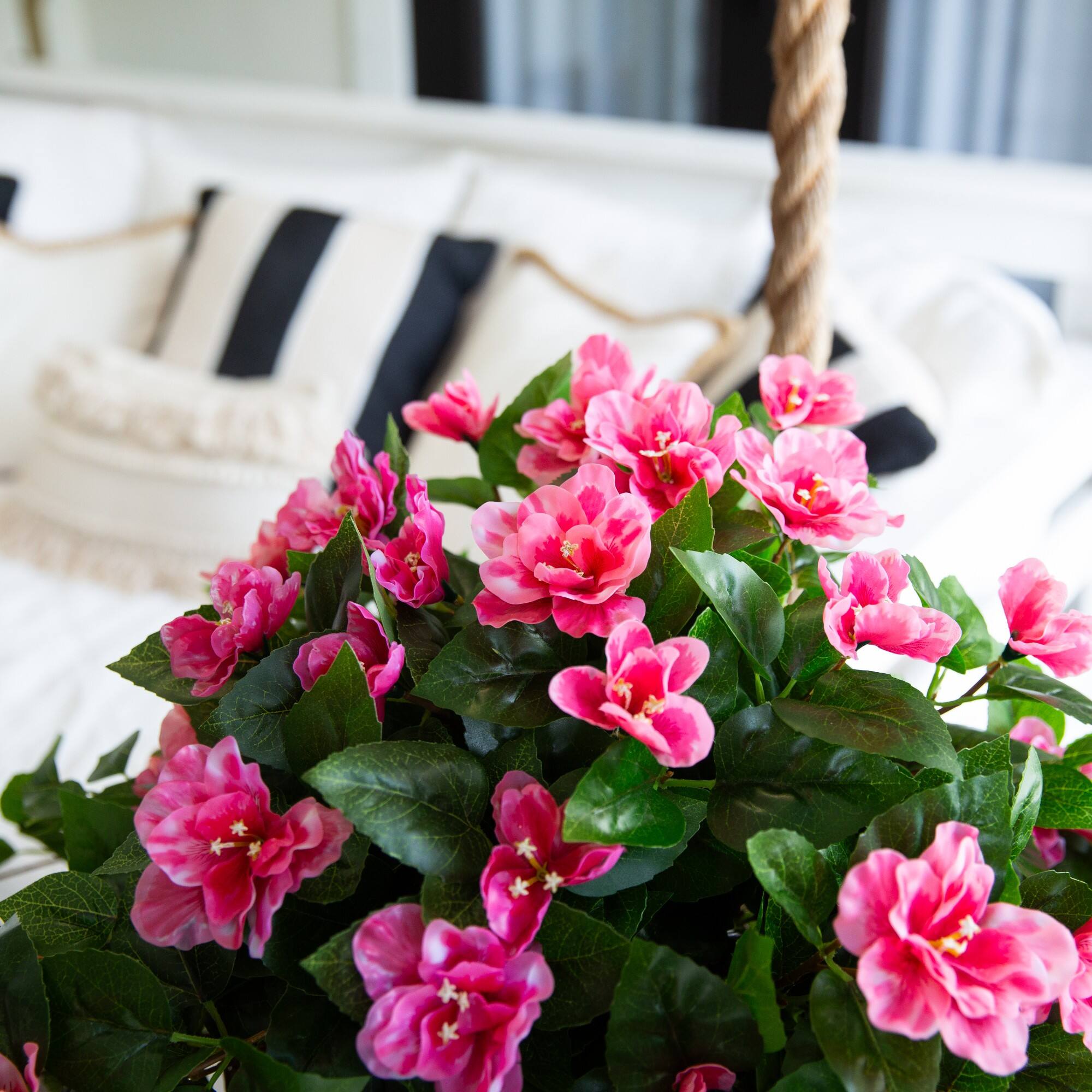 24" UV Resistant Artificial Azalea Hanging Plants