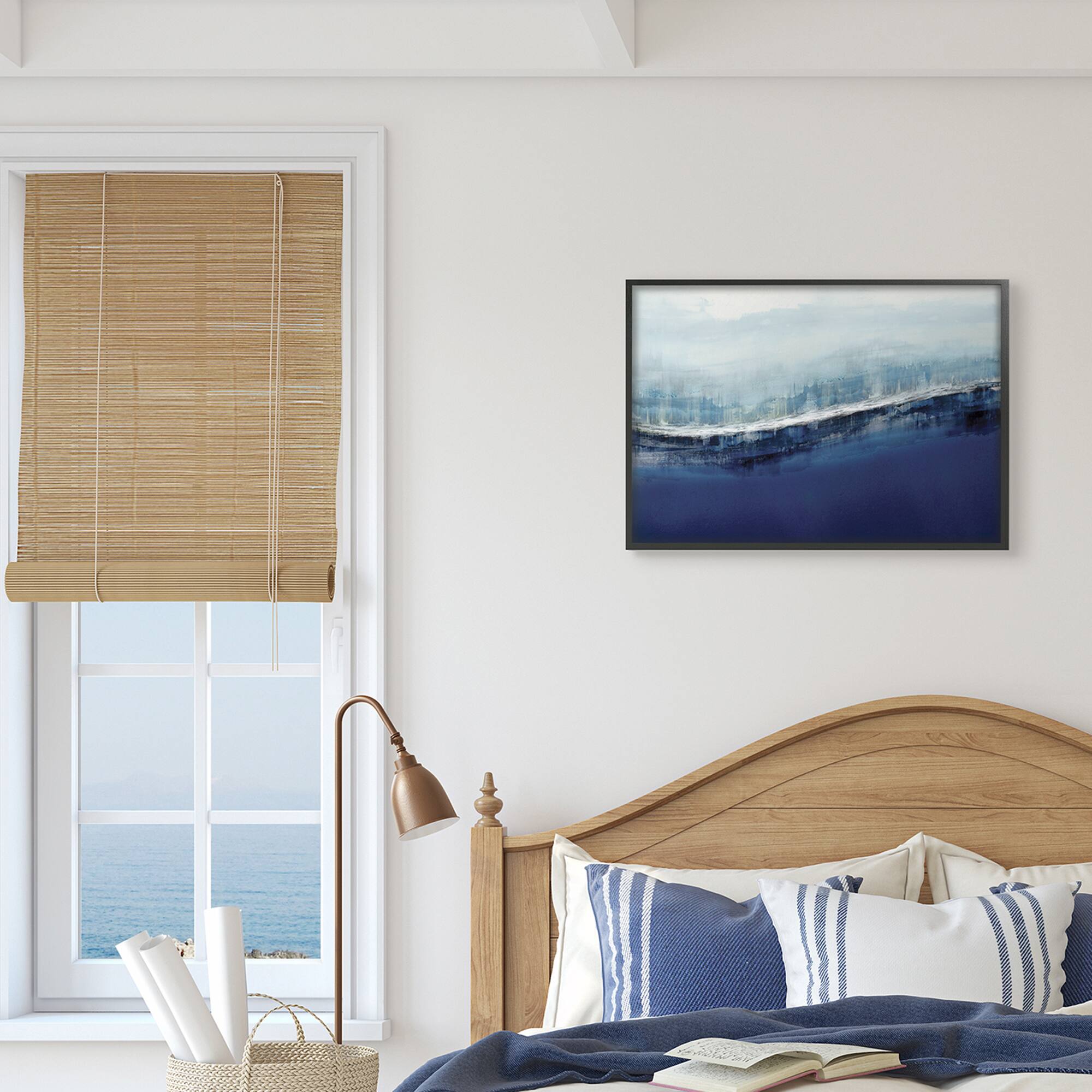 Stupell Industries Abstract Ocean Waves Blue Stormy Sky in Frame Wall Art