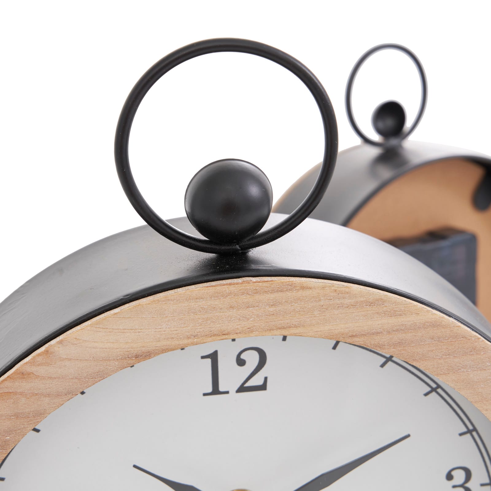 White Wooden Semicircle Clock Set with Brown Wooden Frame & Ring Handle