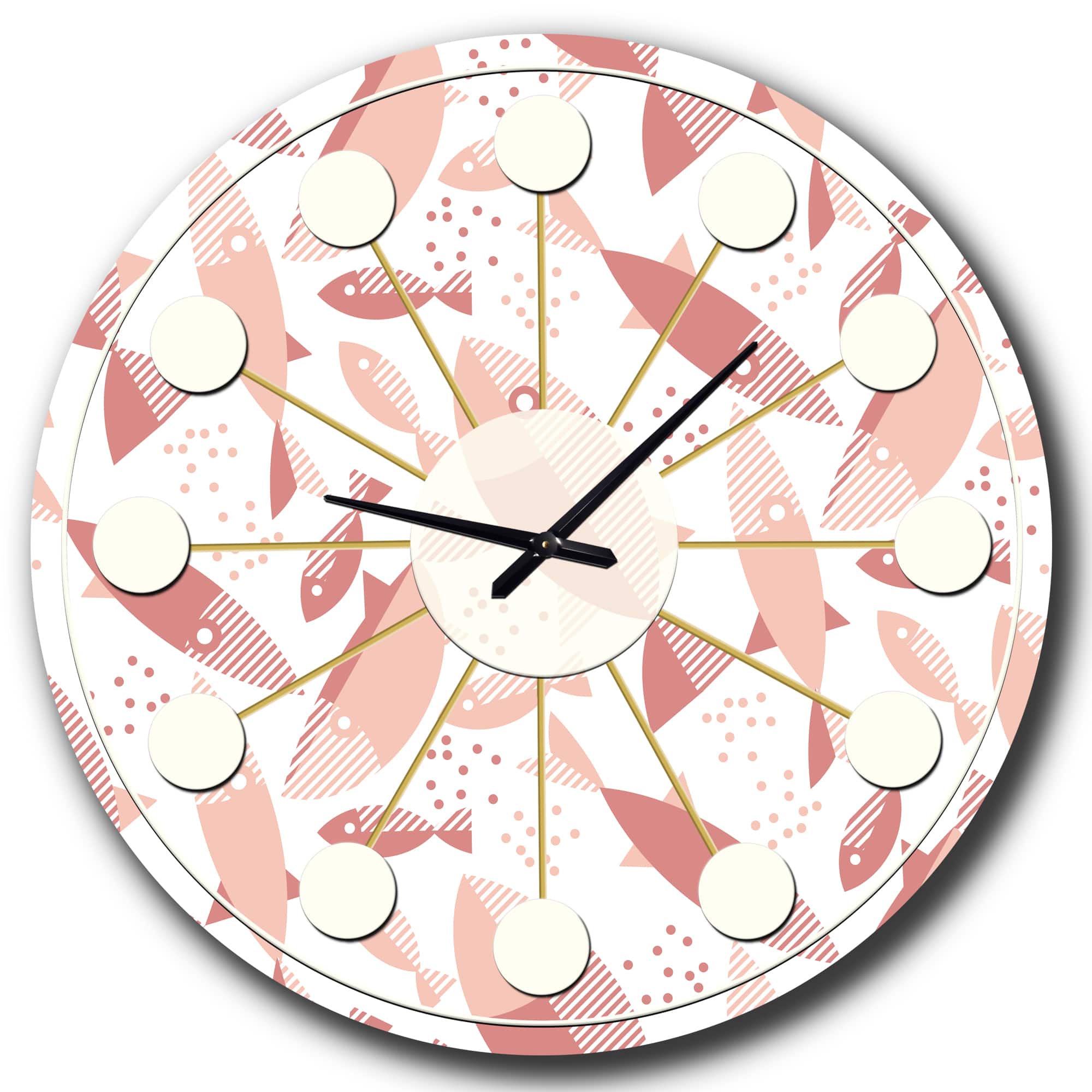 Designart 'Pink Fishes Pattern Mid-Century Modern Wall Clock